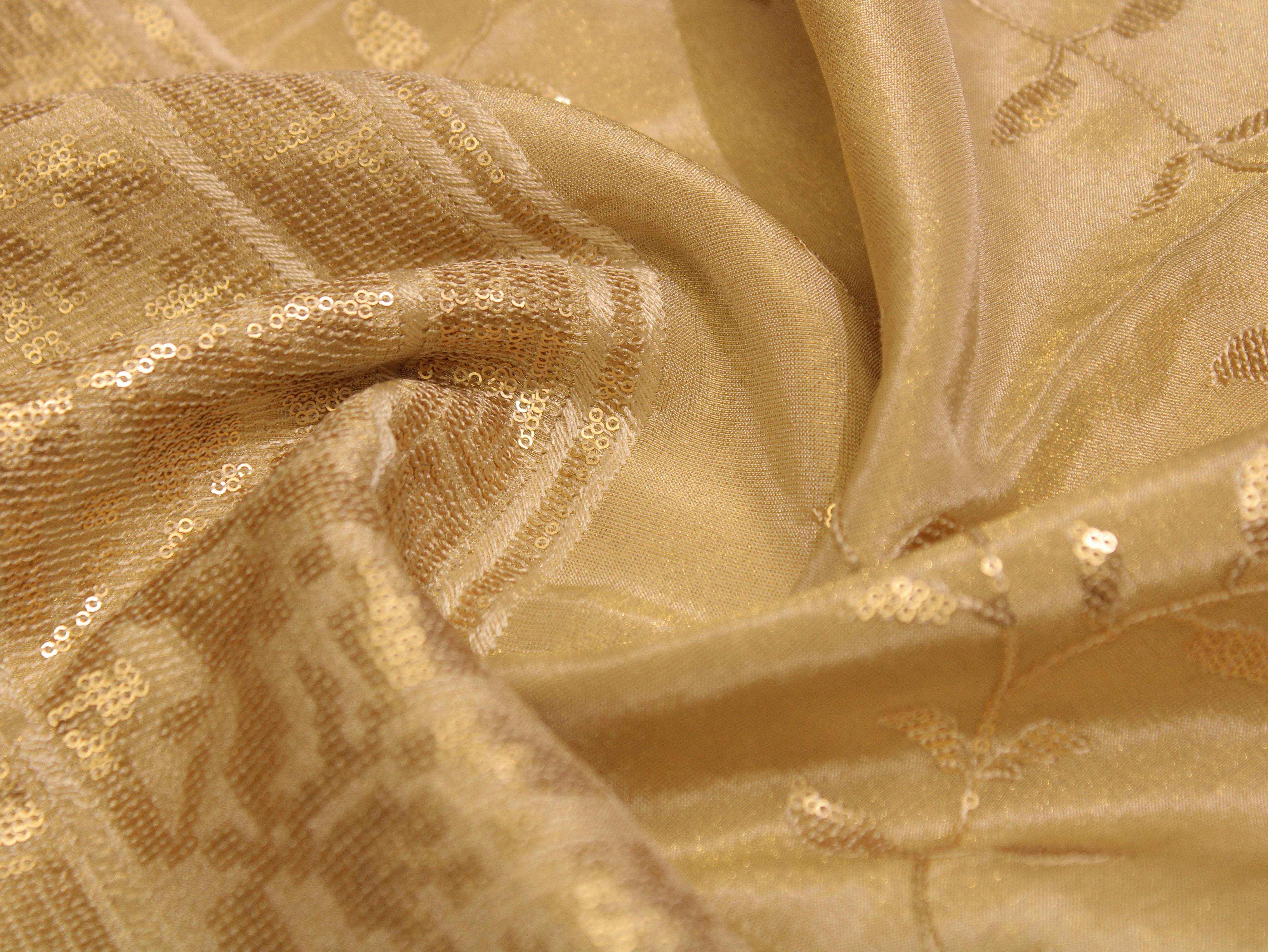 Premium Sequin Panel Work Tissue Fabric - Golden
