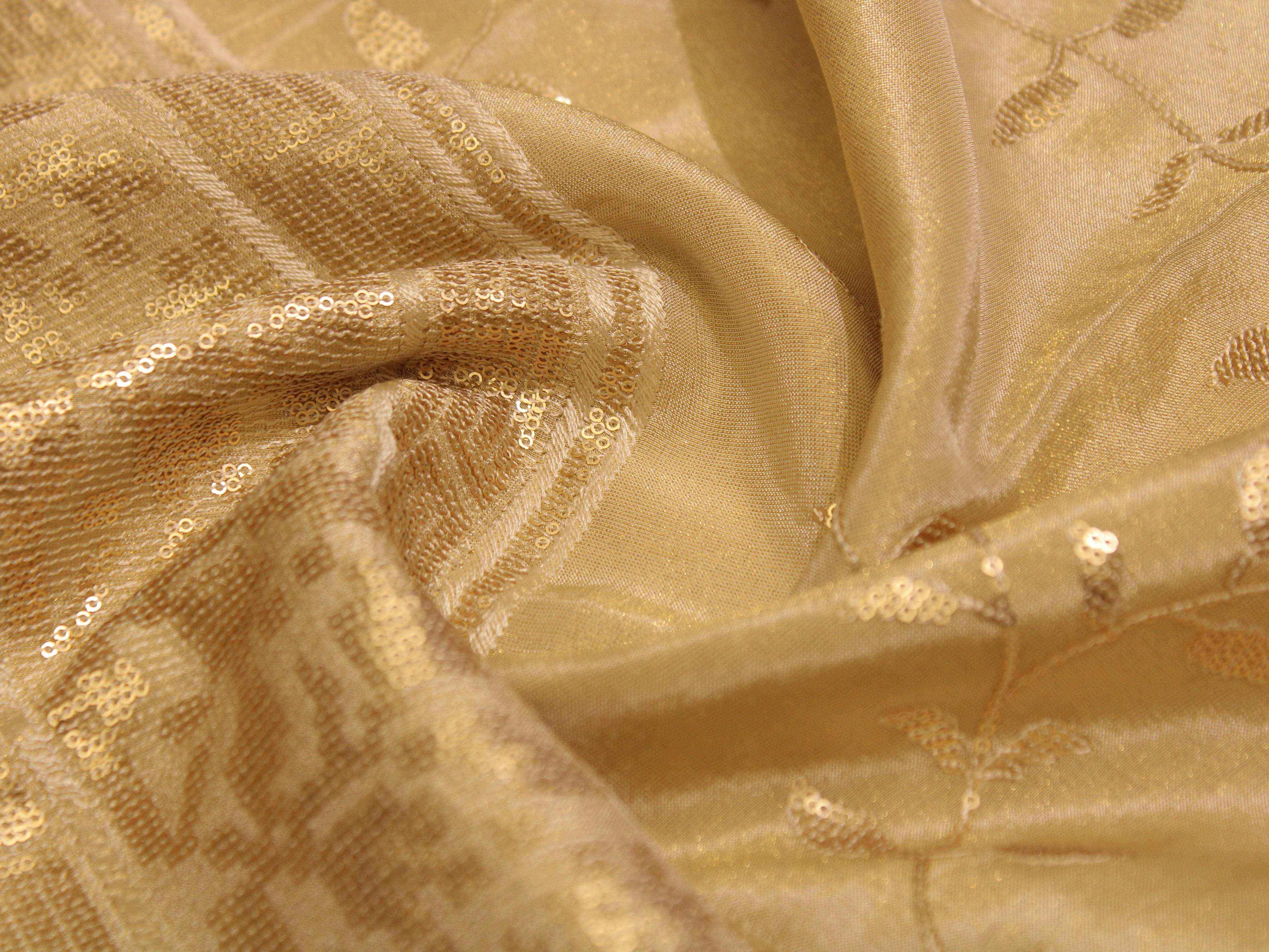 Premium Sequin Panel Work Tissue Fabric - Golden