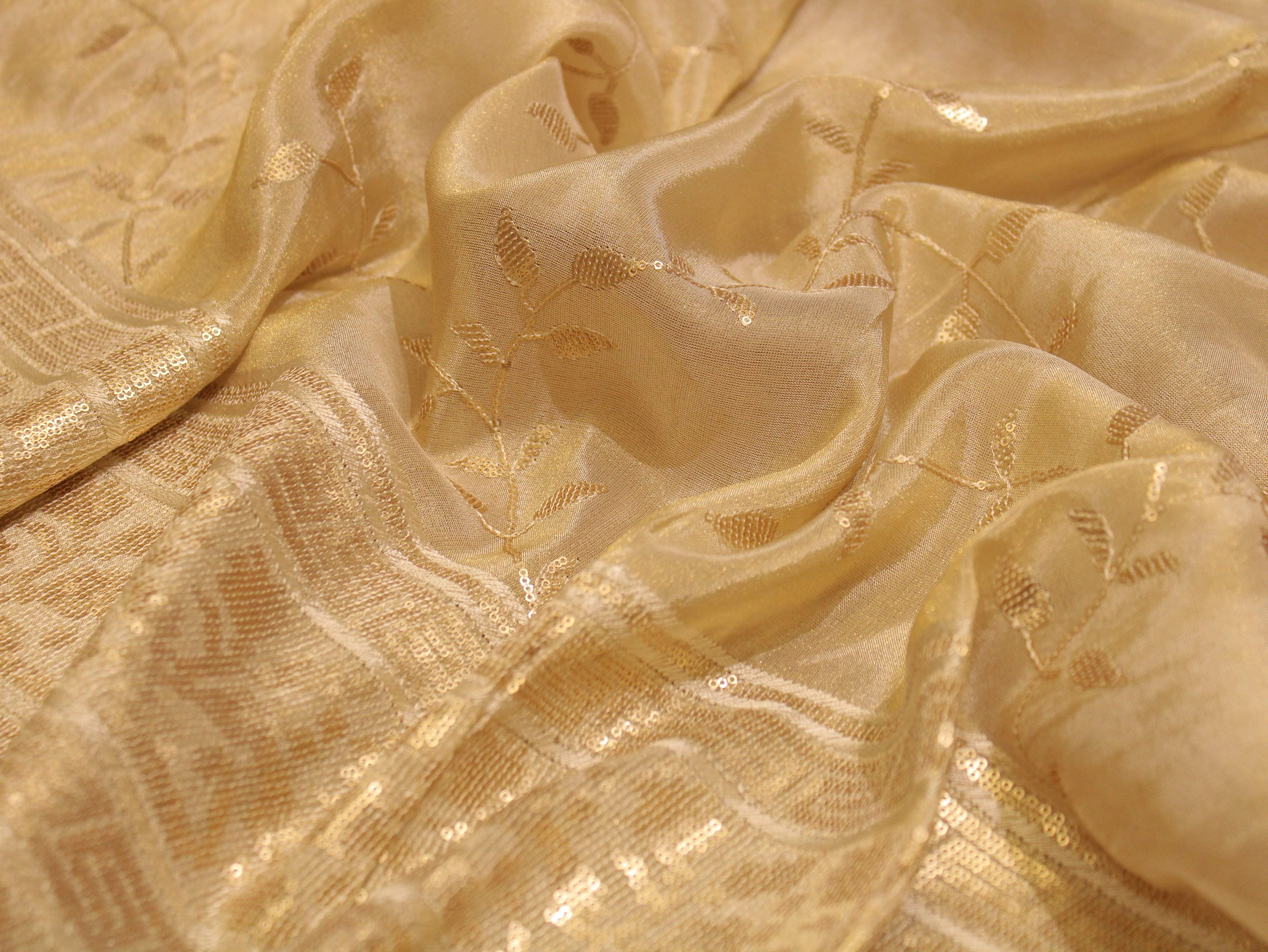 Premium Sequin Panel Work Tissue Fabric - Golden - M'Foks