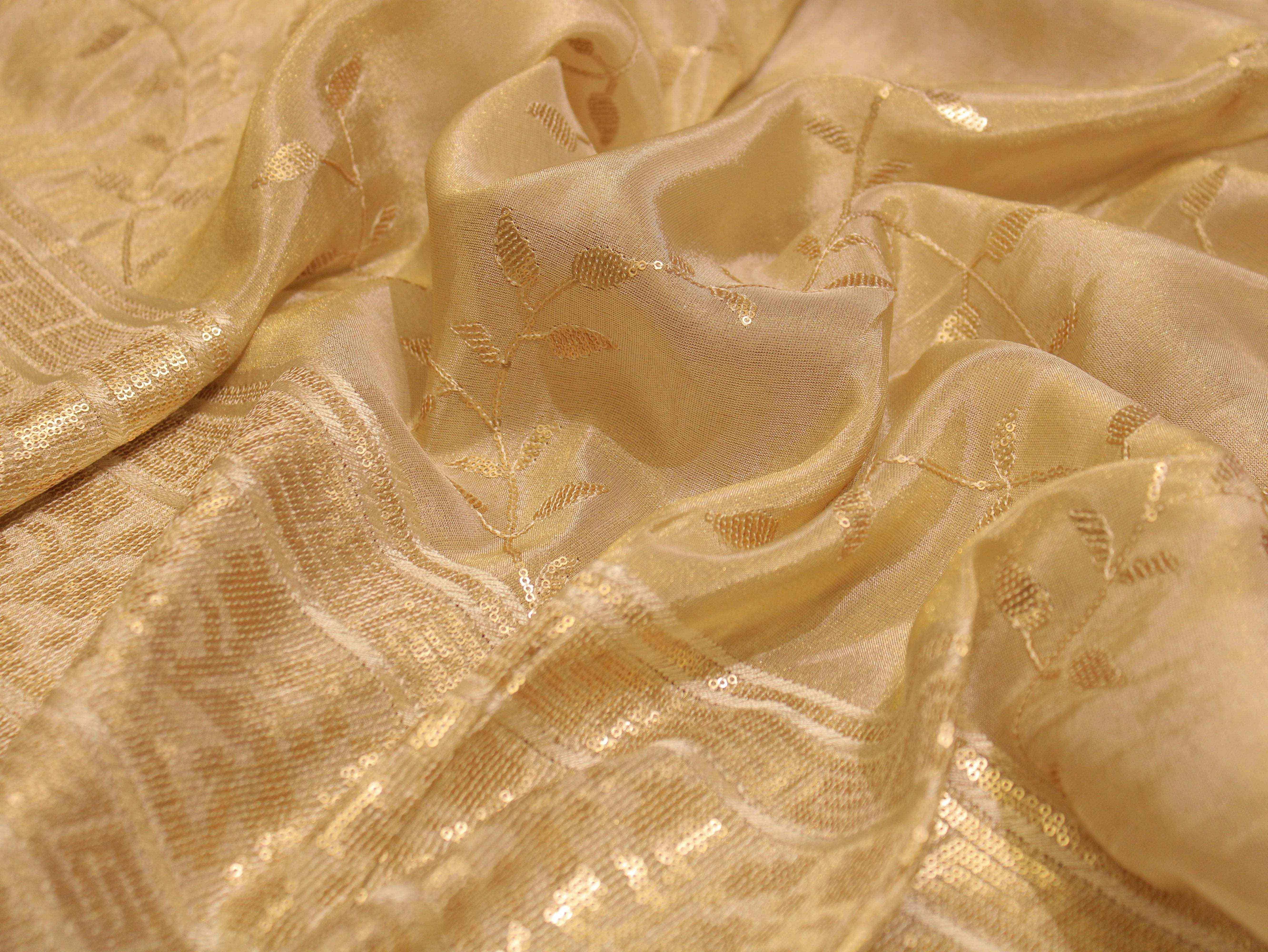 Premium Sequin Panel Work Tissue Fabric - Golden