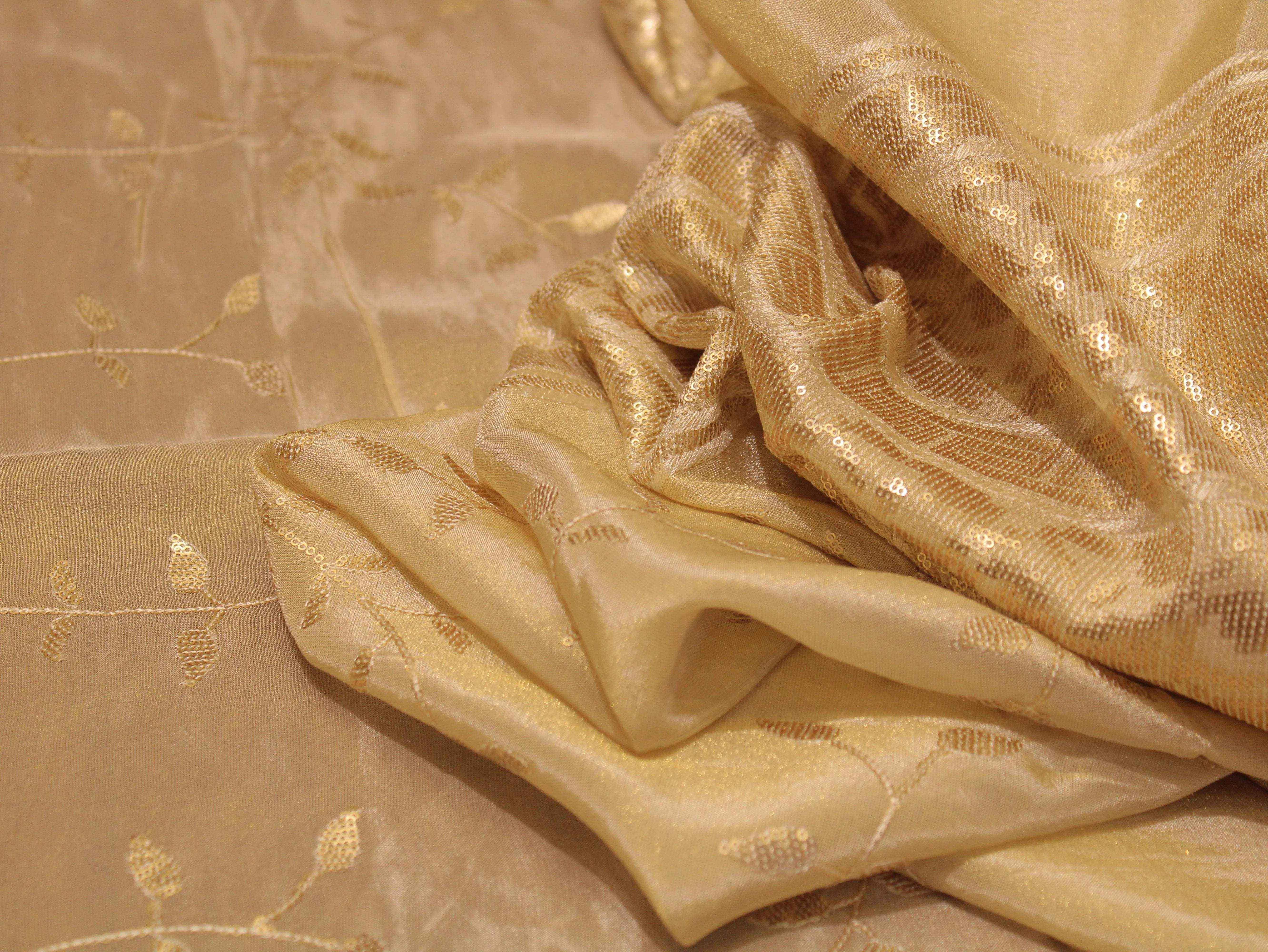 Premium Sequin Panel Work Tissue Fabric - Golden