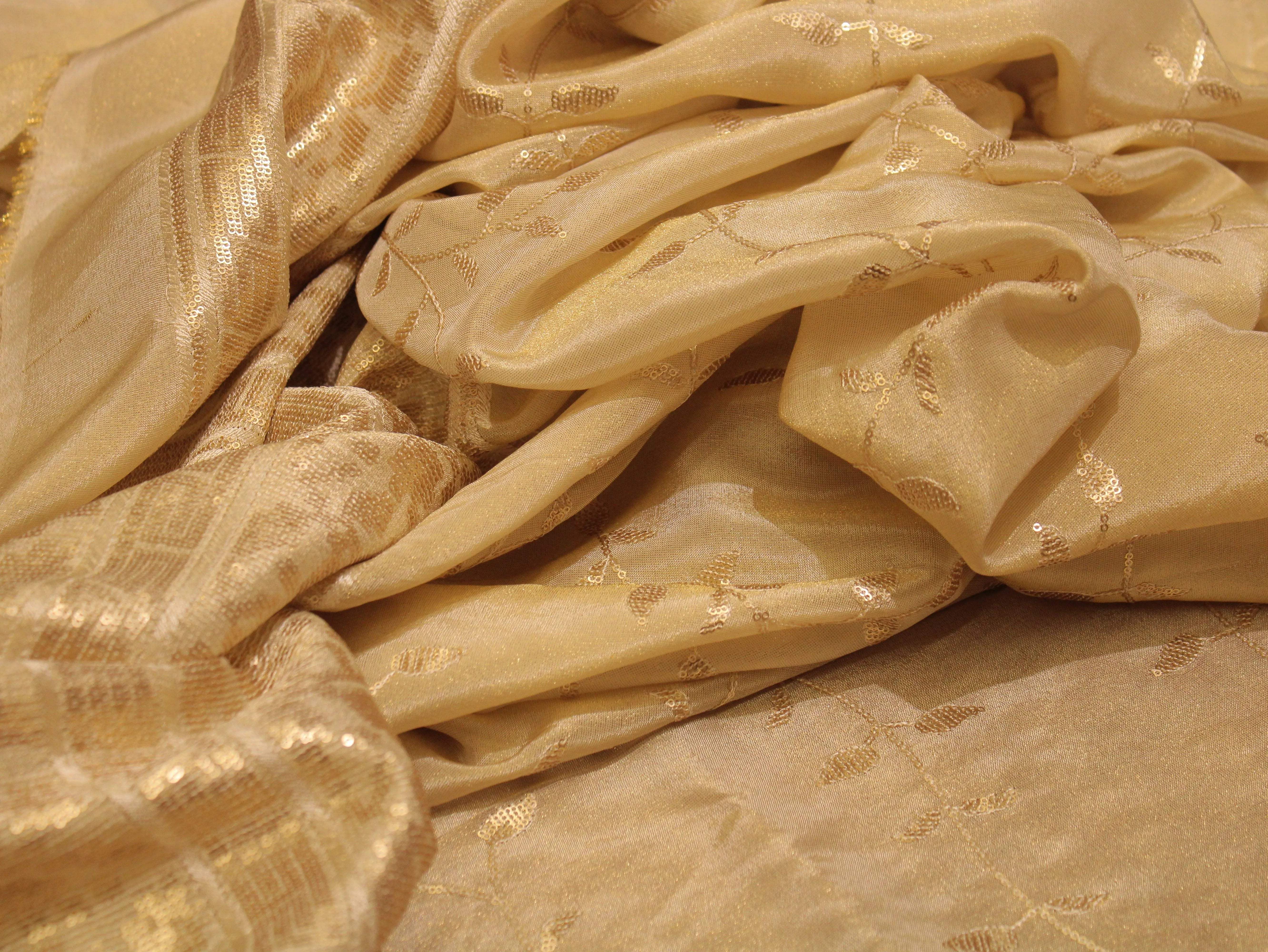 Premium Sequin Panel Work Tissue Fabric - Golden - M'Foks