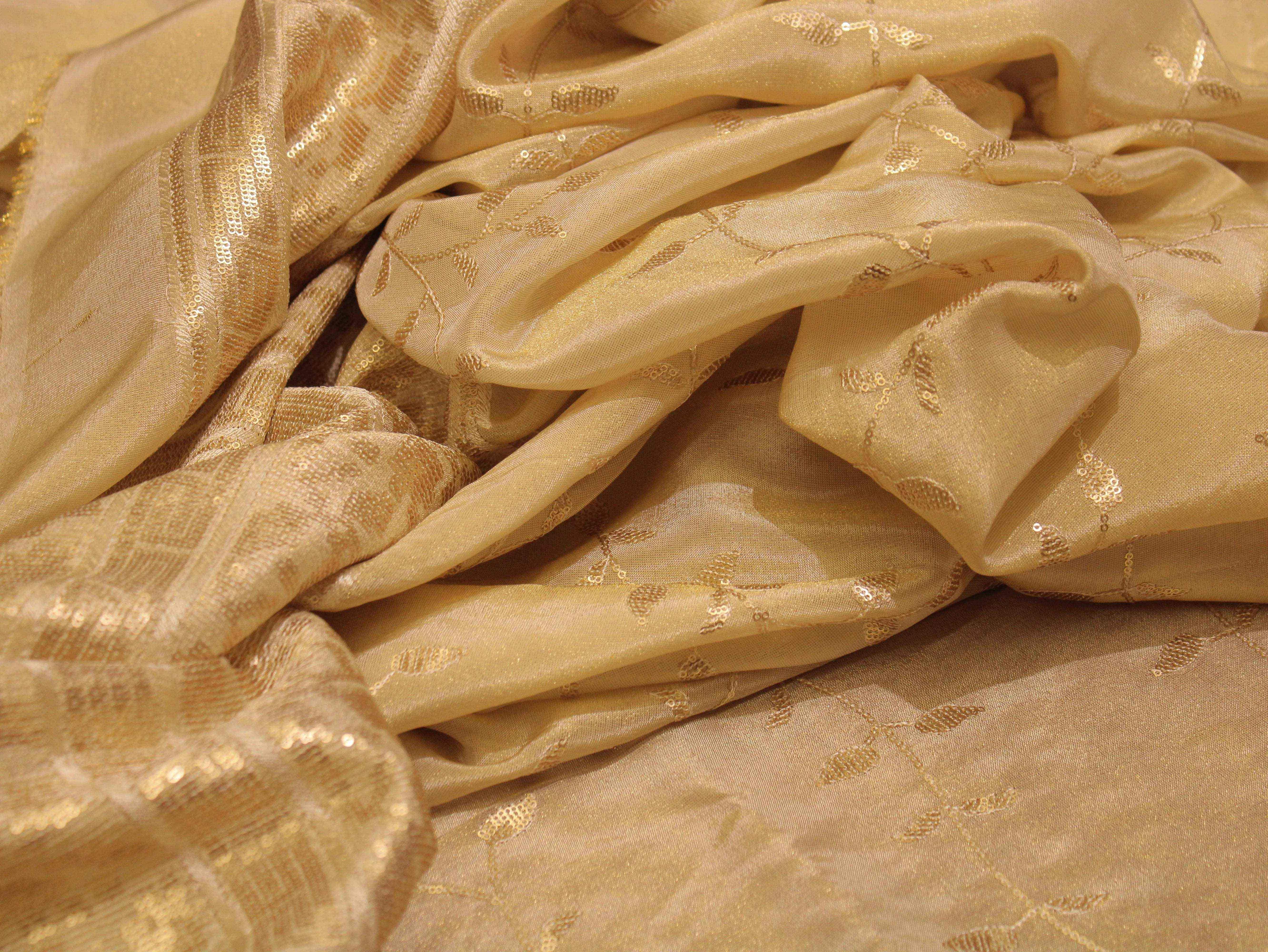 Premium Sequin Panel Work Tissue Fabric - Golden