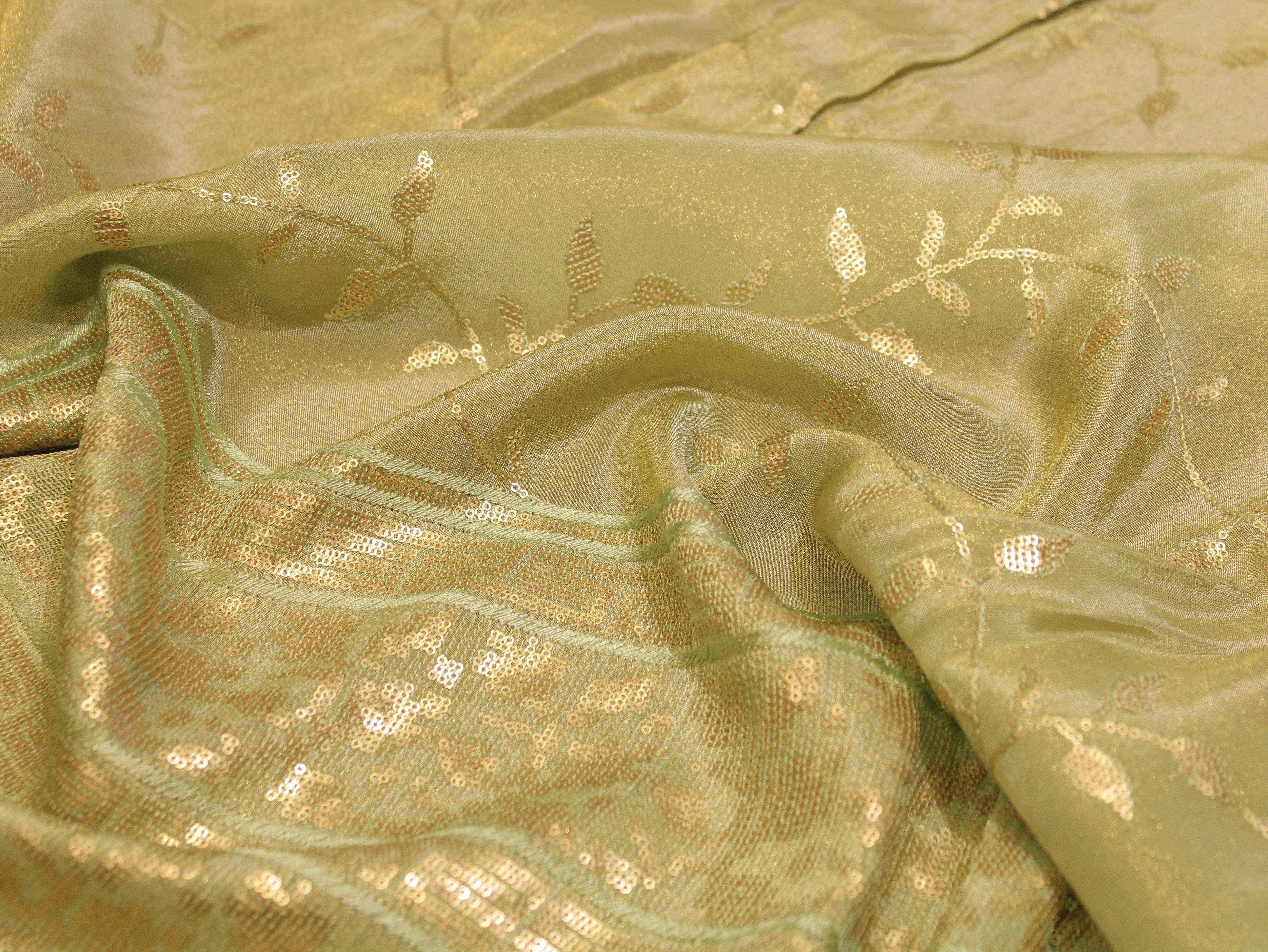 Premium Sequin Panel Work Tissue Fabric - Pista