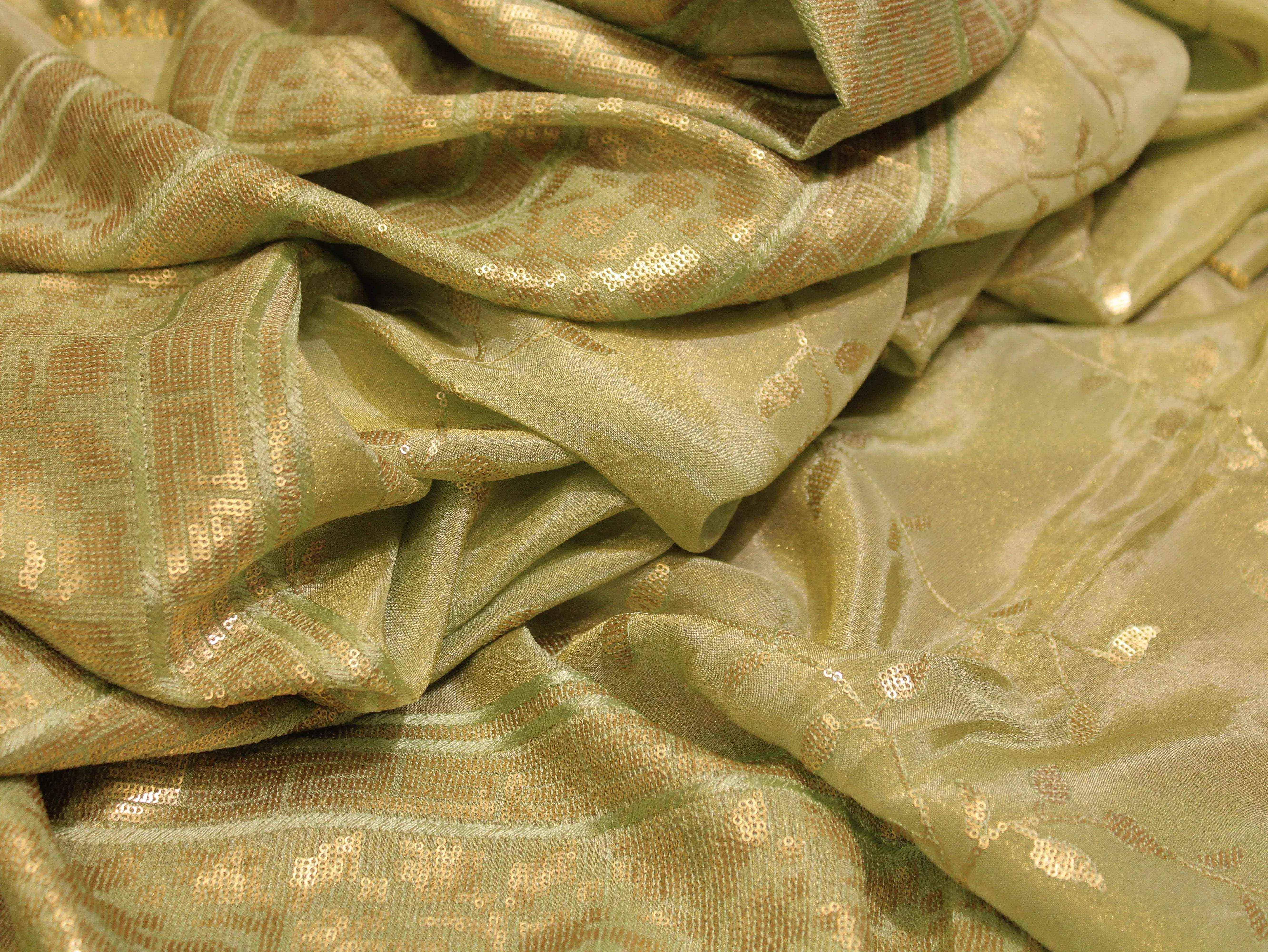 Premium Sequin Panel Work Tissue Fabric - Pista