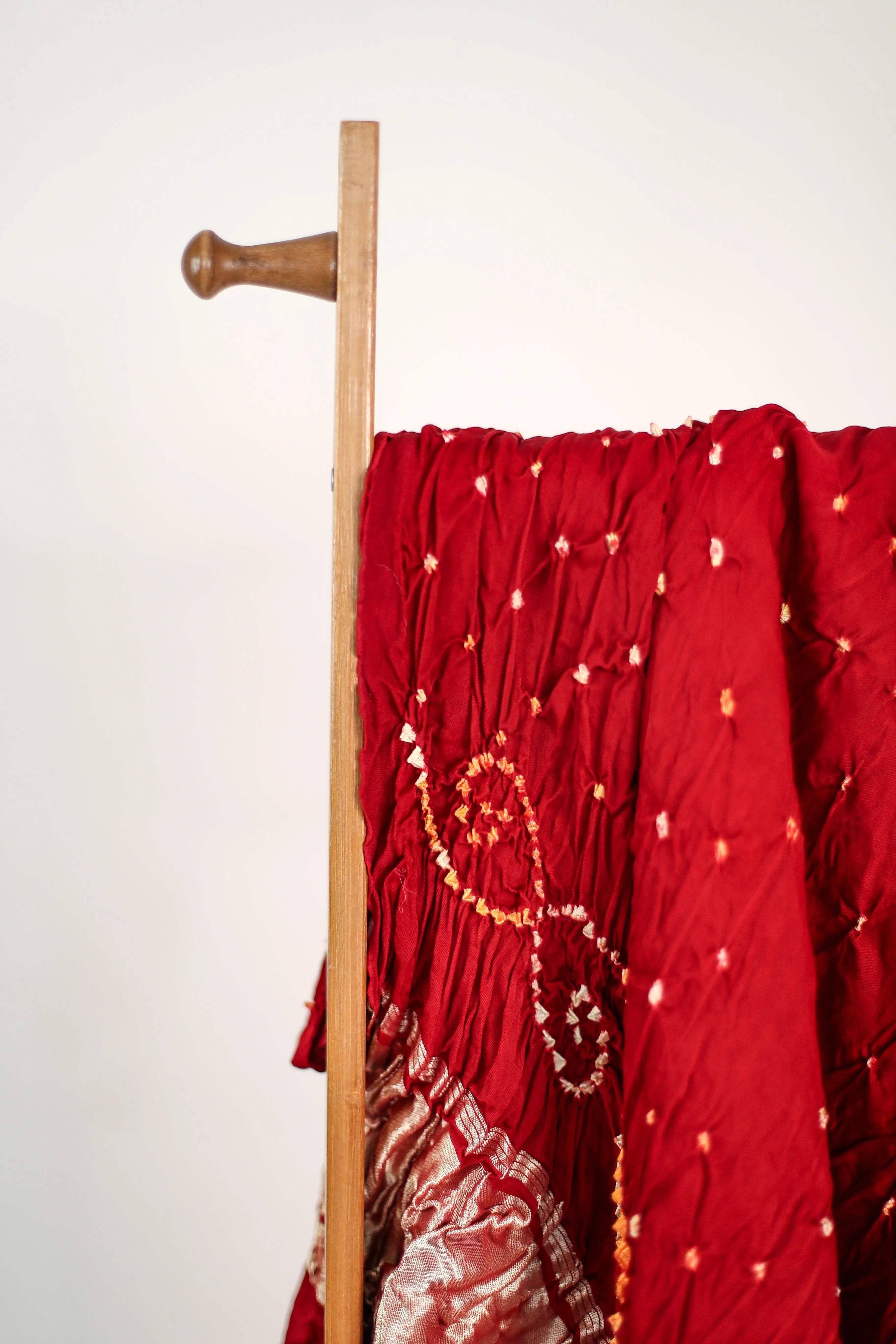 Pure Gaji Silk Hand Bandejh Dupatta/Stole - Pure Red - M'Foks