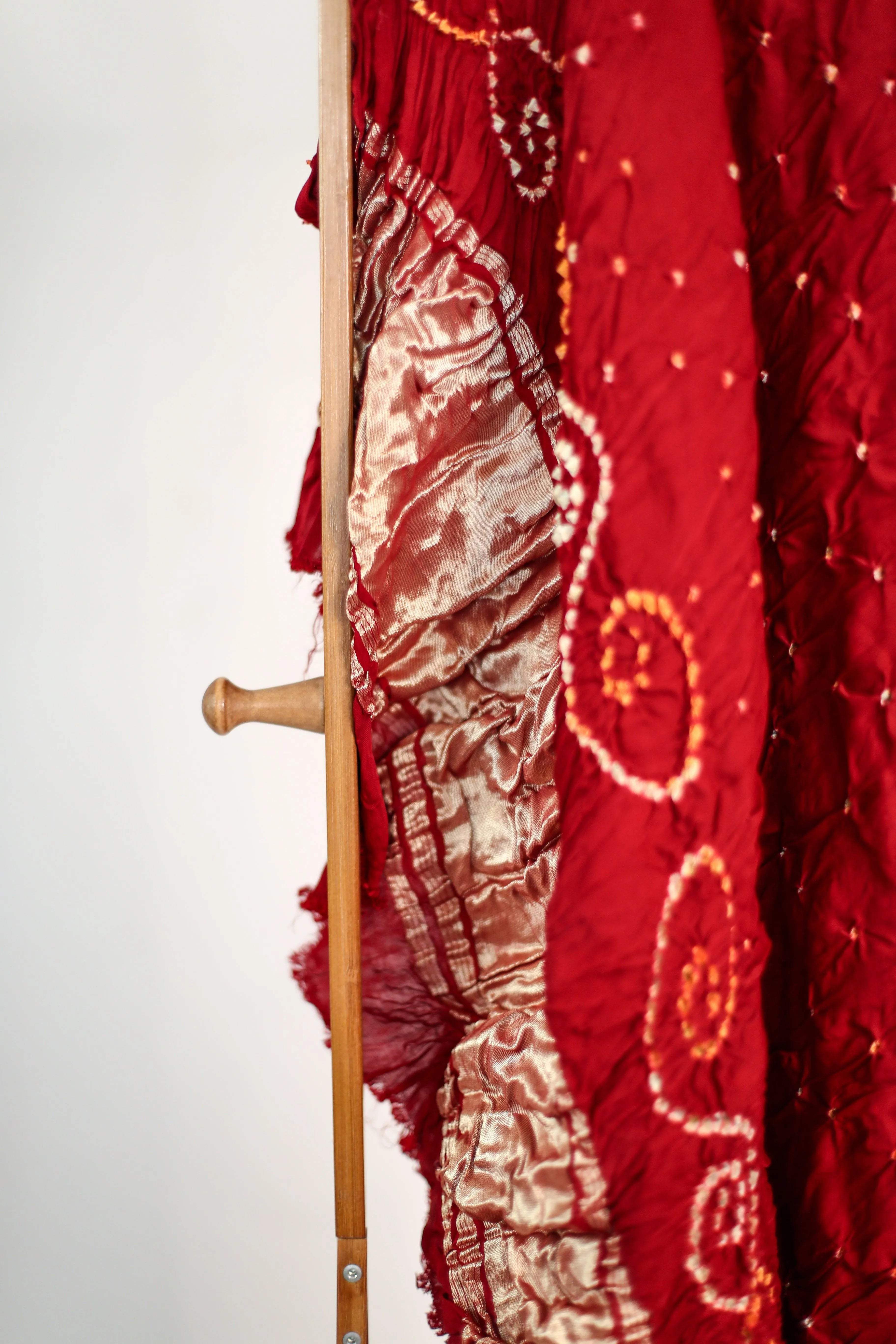 Pure Gaji Silk Hand Bandejh Dupatta/Stole - Pure Red - M'Foks
