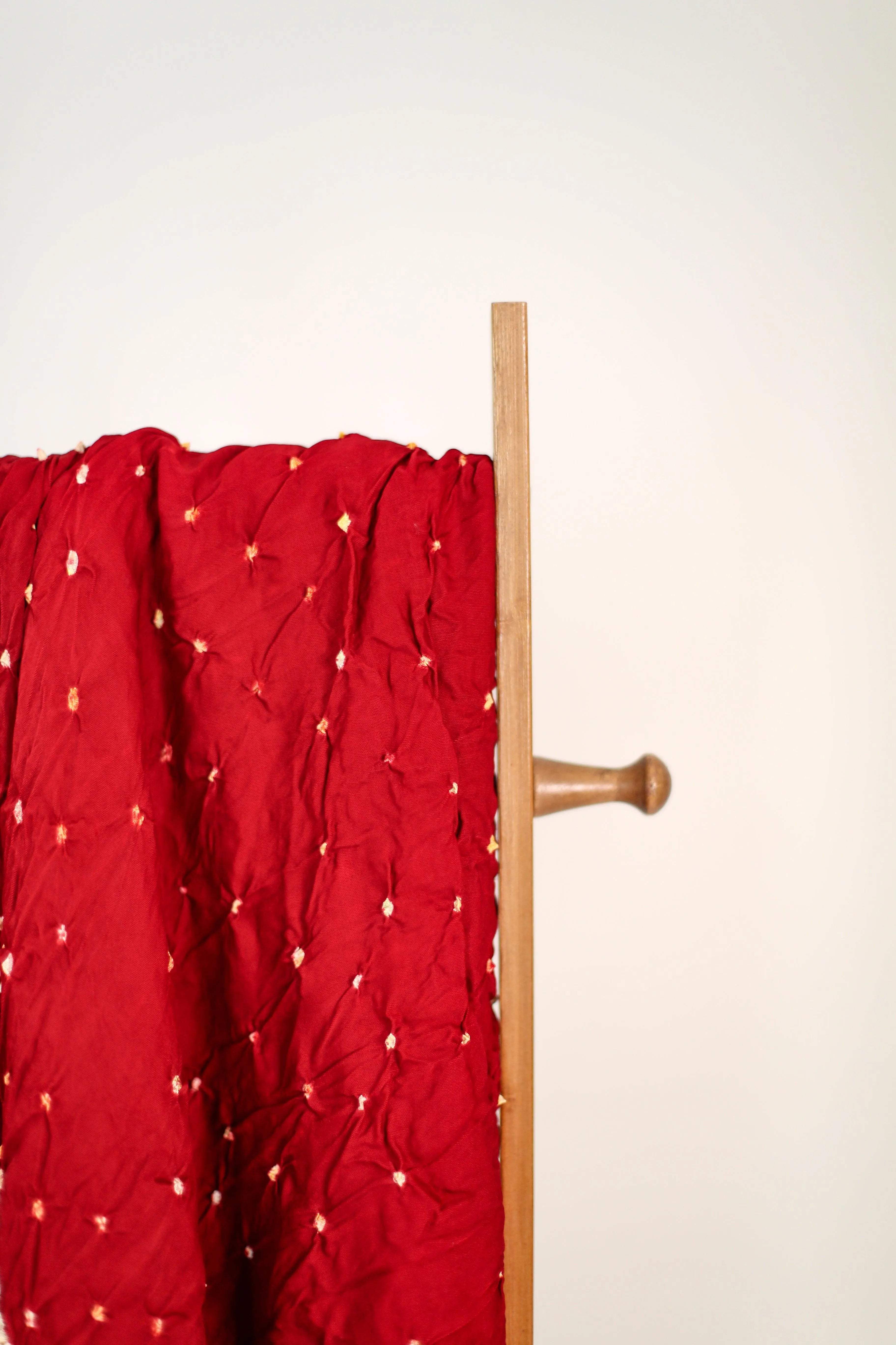 Pure Gaji Silk Hand Bandejh Dupatta/Stole - Pure Red - M'Foks