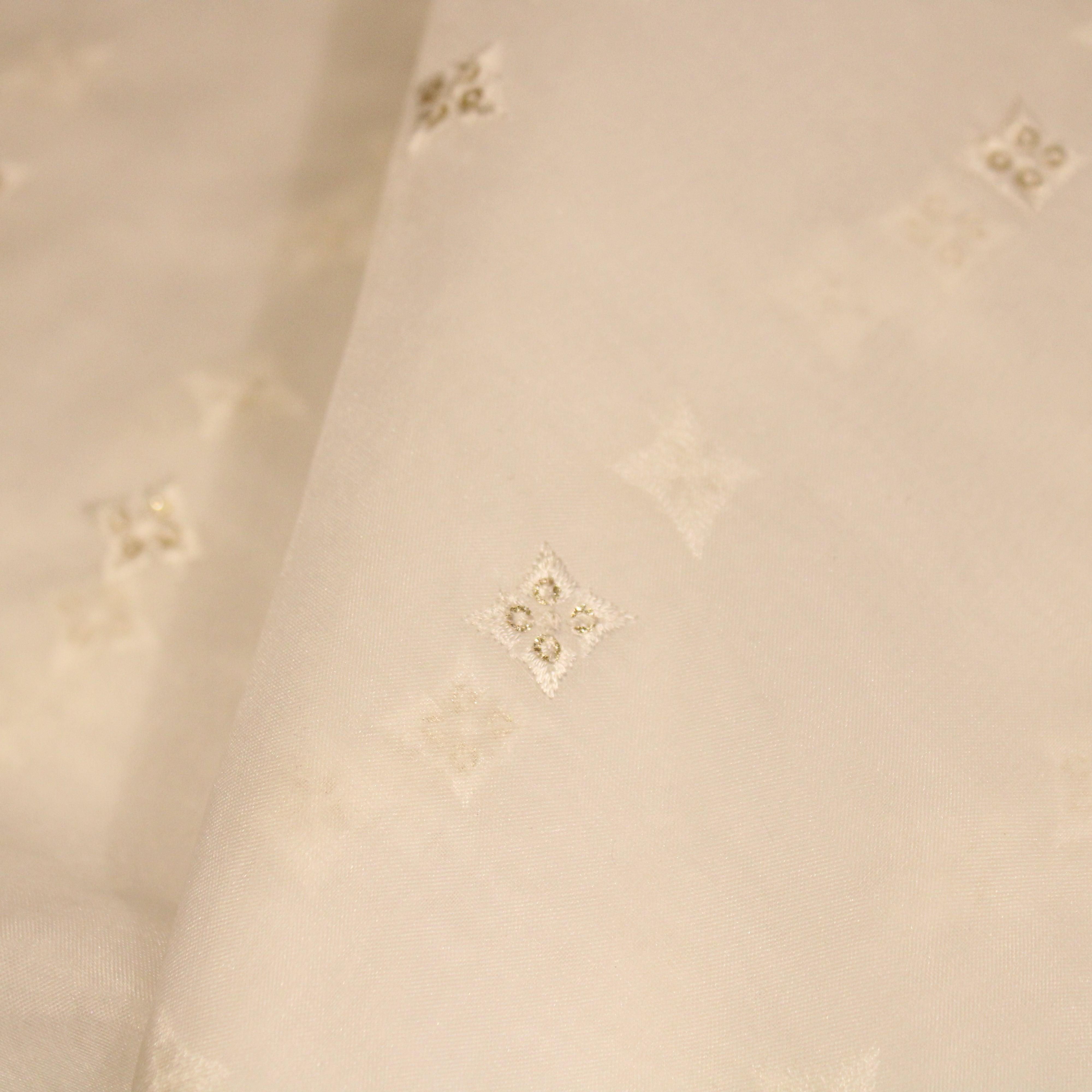 Pure Organza Minimal Buti Work Fabric - White Dyeable - M'Foks