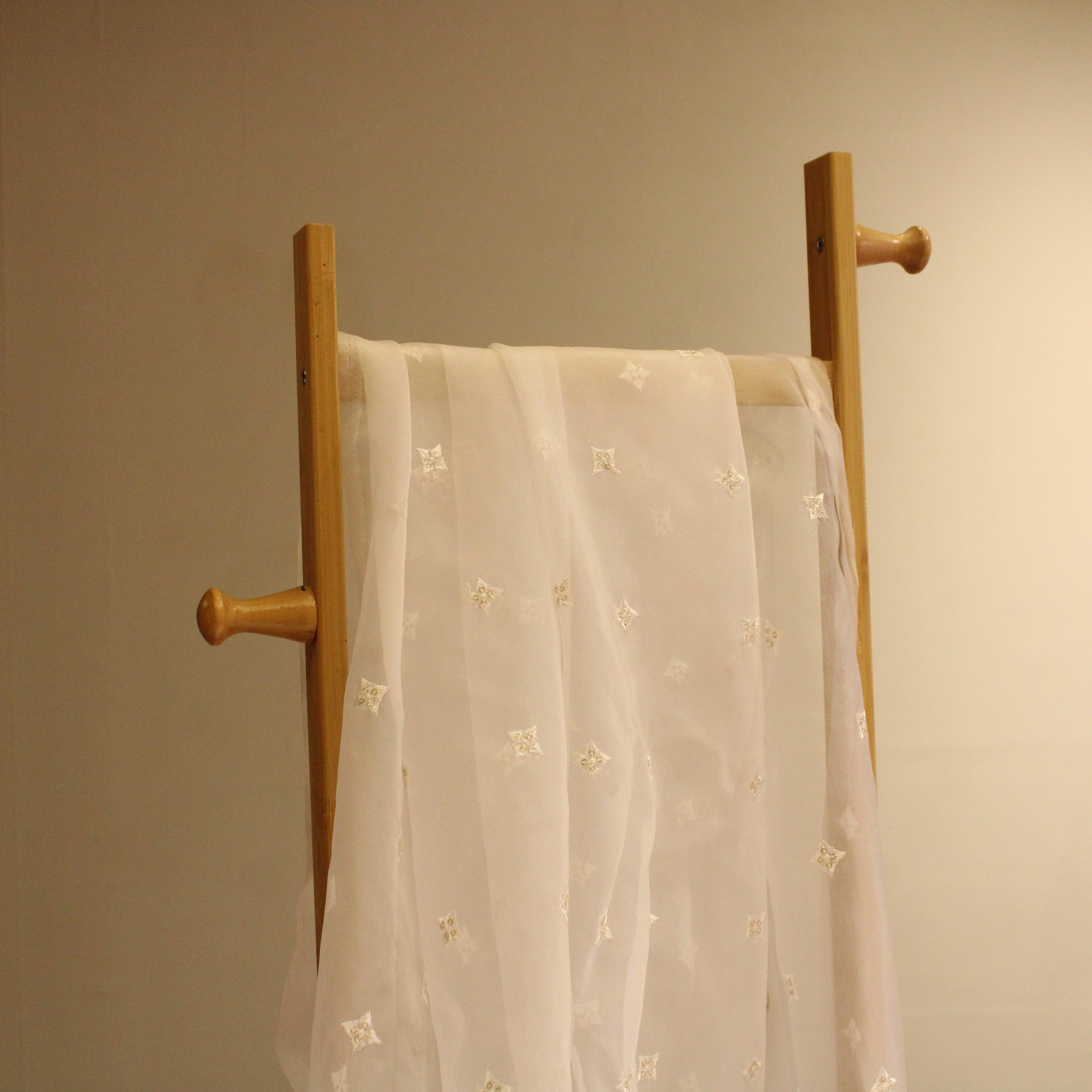 Pure Organza Minimal Buti Work Fabric - White Dyeable - M'Foks