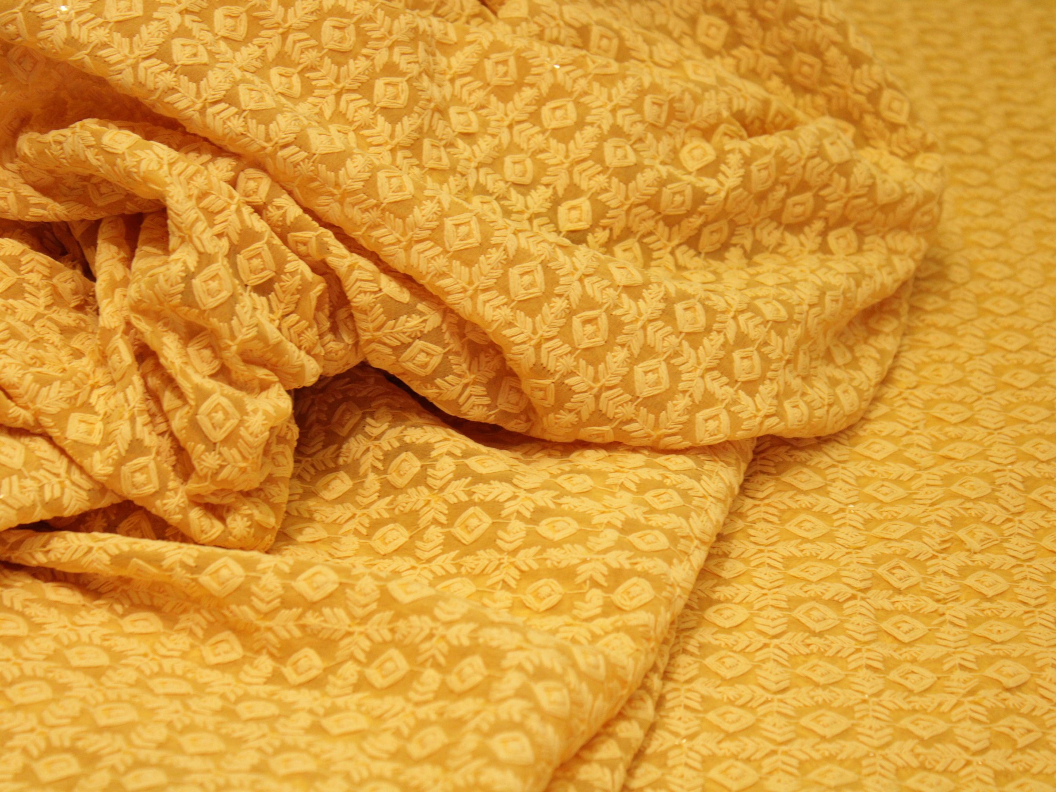 Quin : Georgette Schiffli Work Fabric - Pastel Yellow - M'Foks