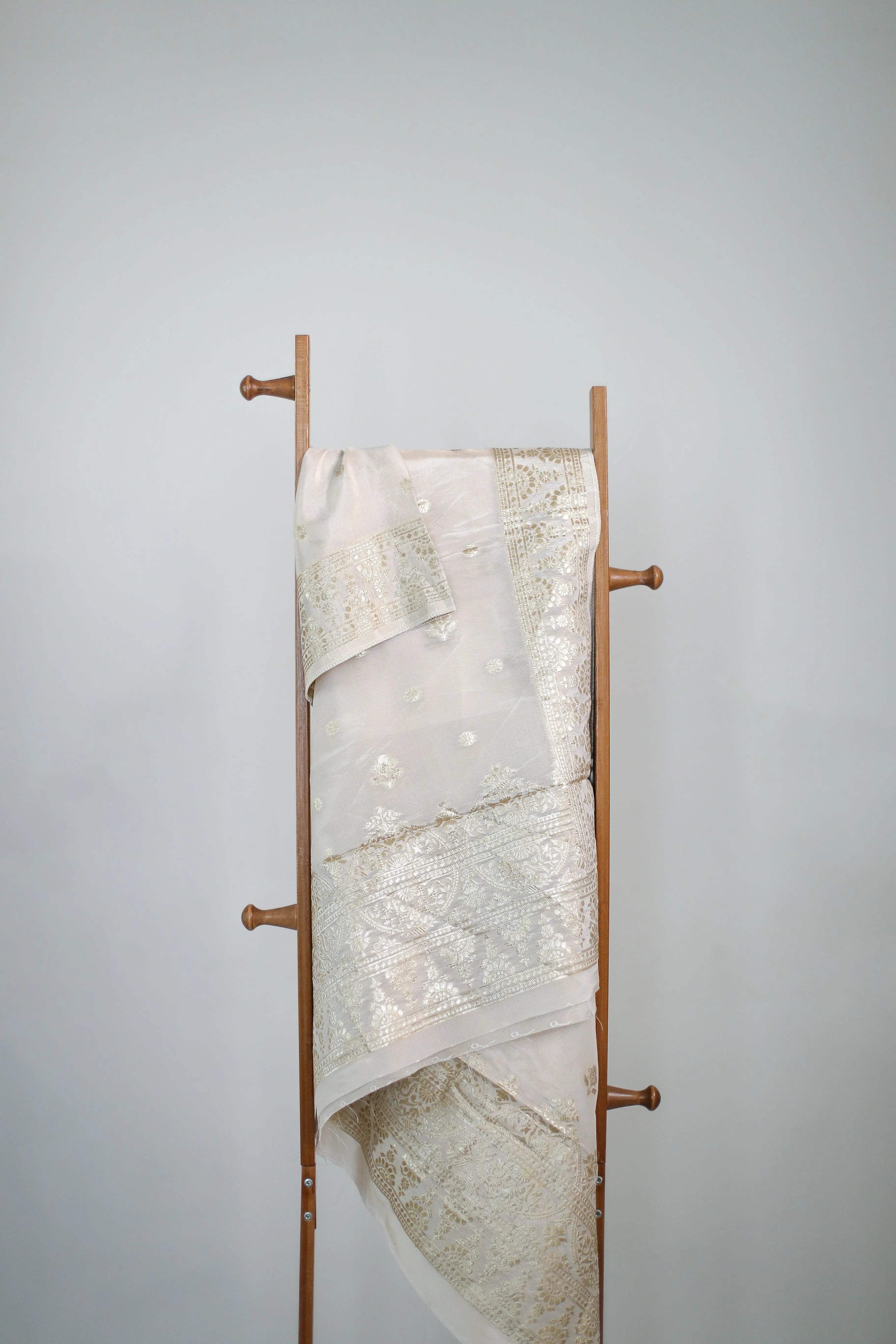 Tissue Self Woven Dupatta/Stole - Ivory Dyeable - M'Foks