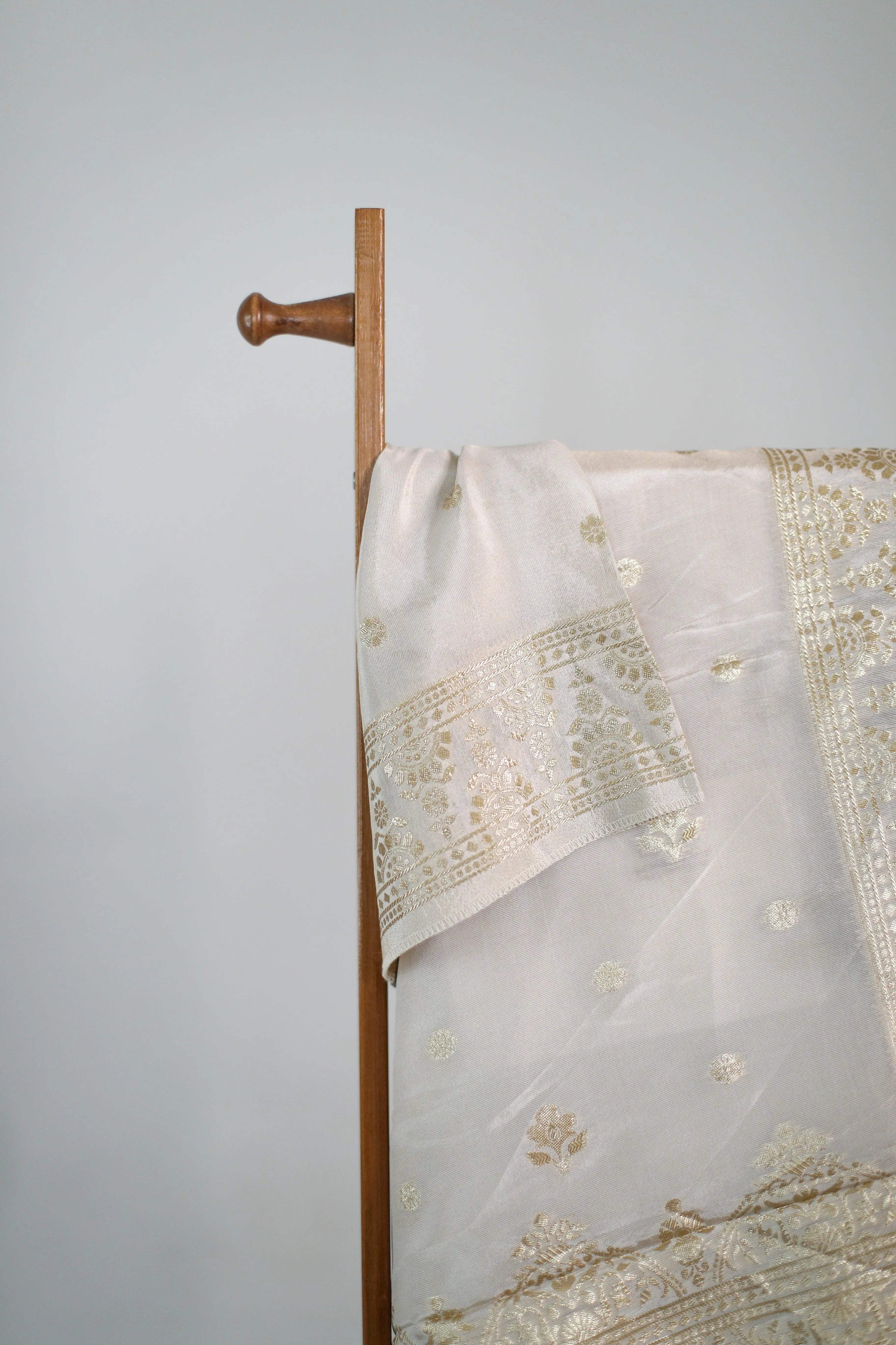 Tissue Self Woven Dupatta/Stole - Ivory Dyeable - M'Foks