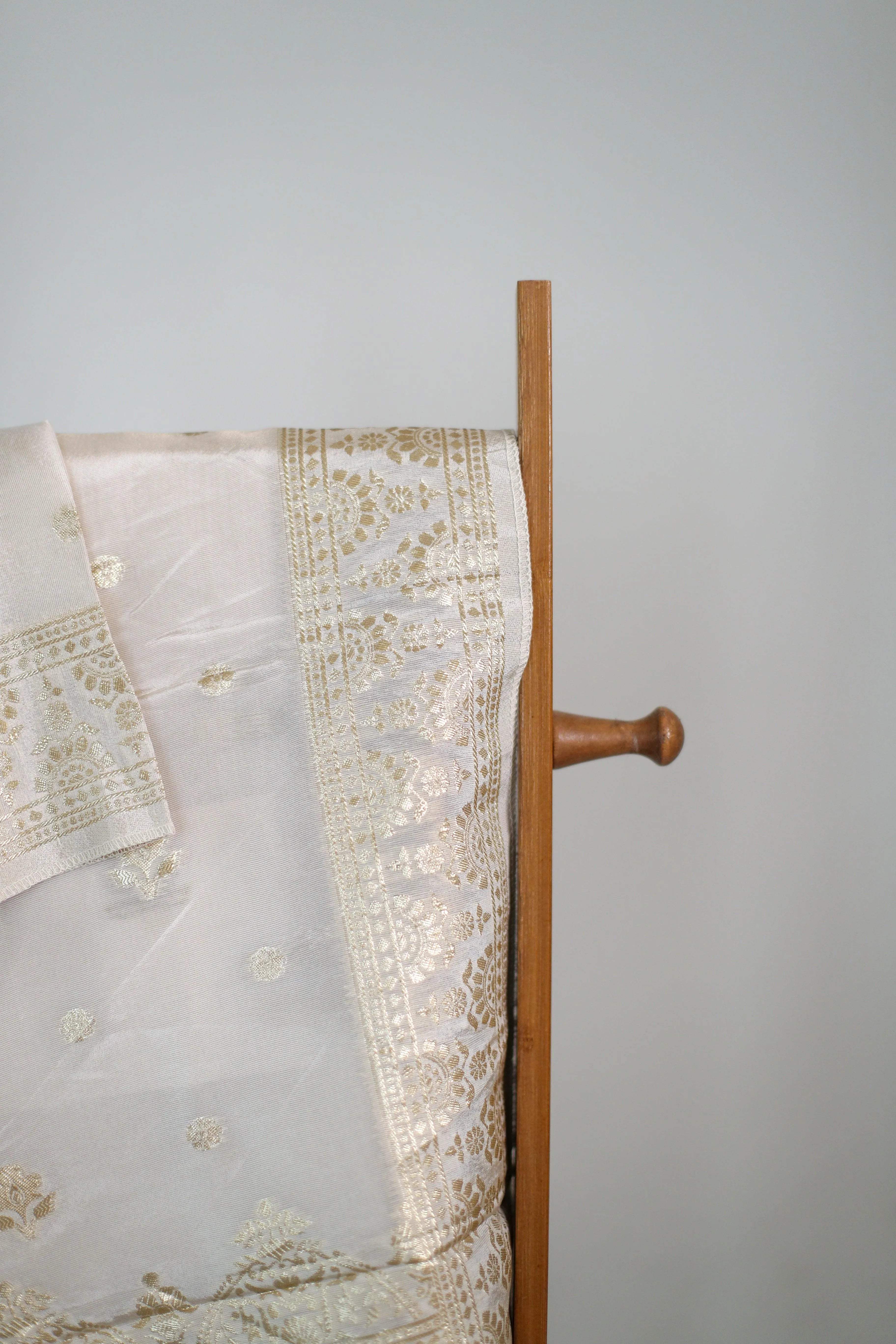 Tissue Self Woven Dupatta/Stole - Ivory Dyeable - M'Foks