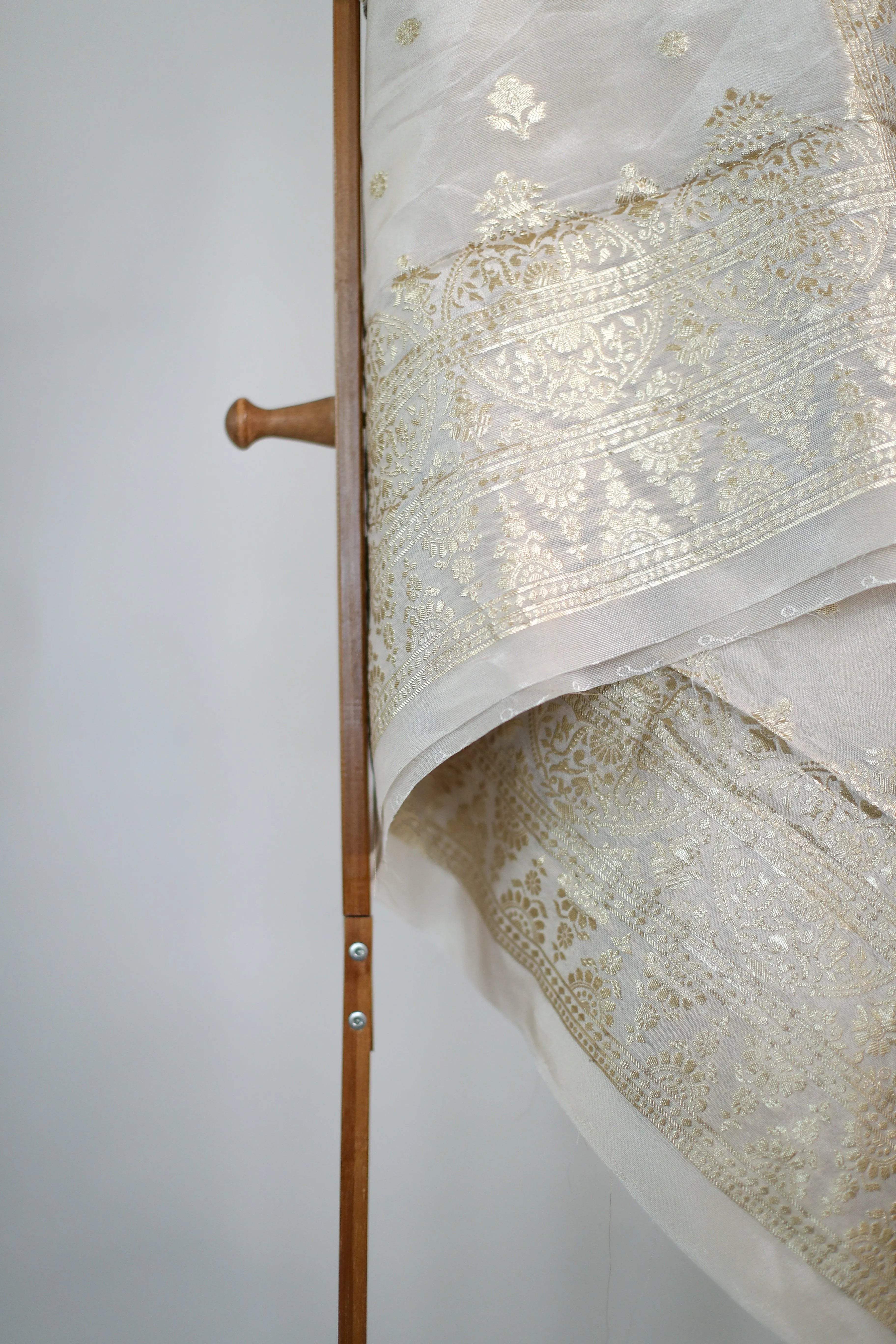 Tissue Self Woven Dupatta/Stole - Ivory Dyeable - M'Foks