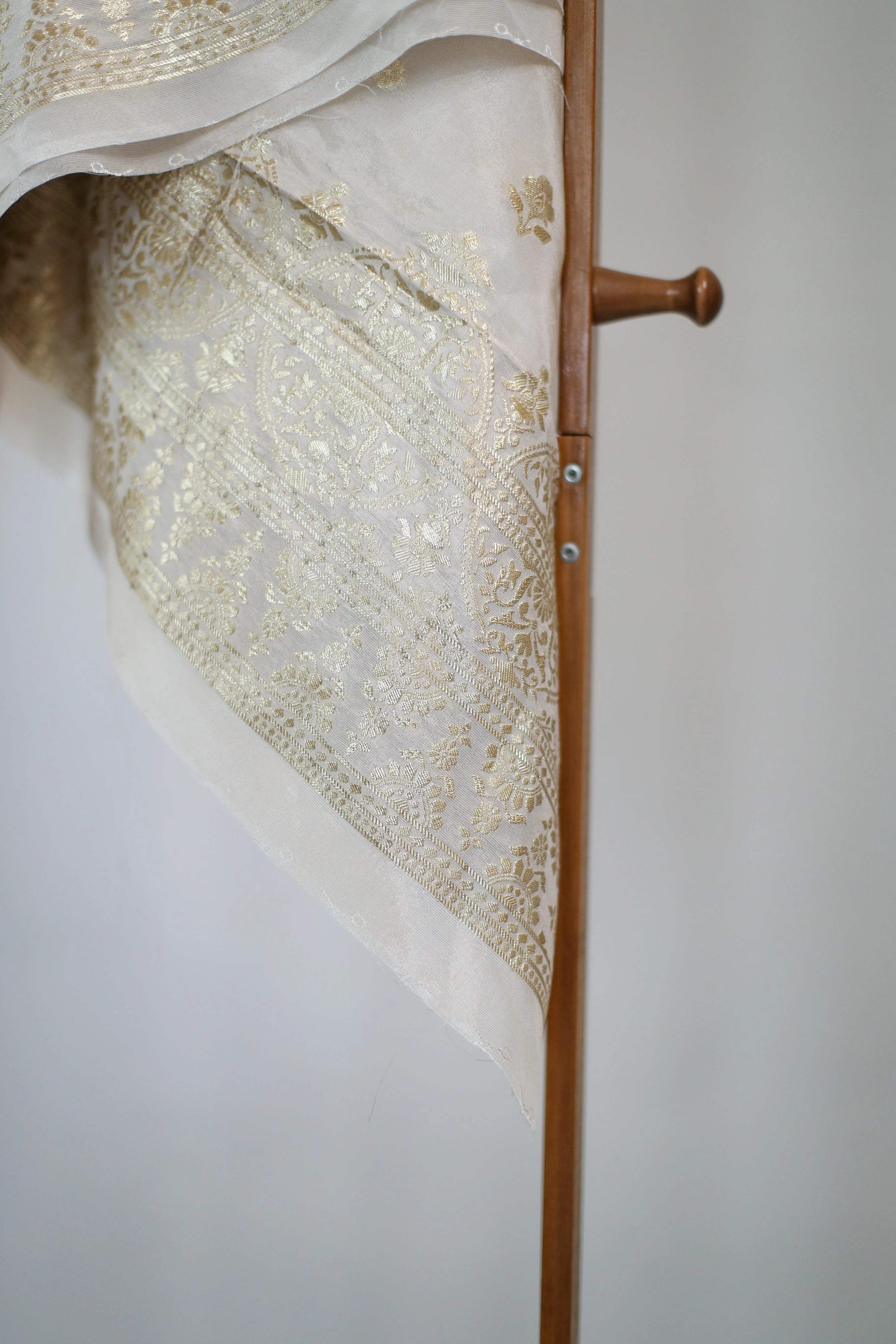 Tissue Self Woven Dupatta/Stole - Ivory Dyeable - M'Foks