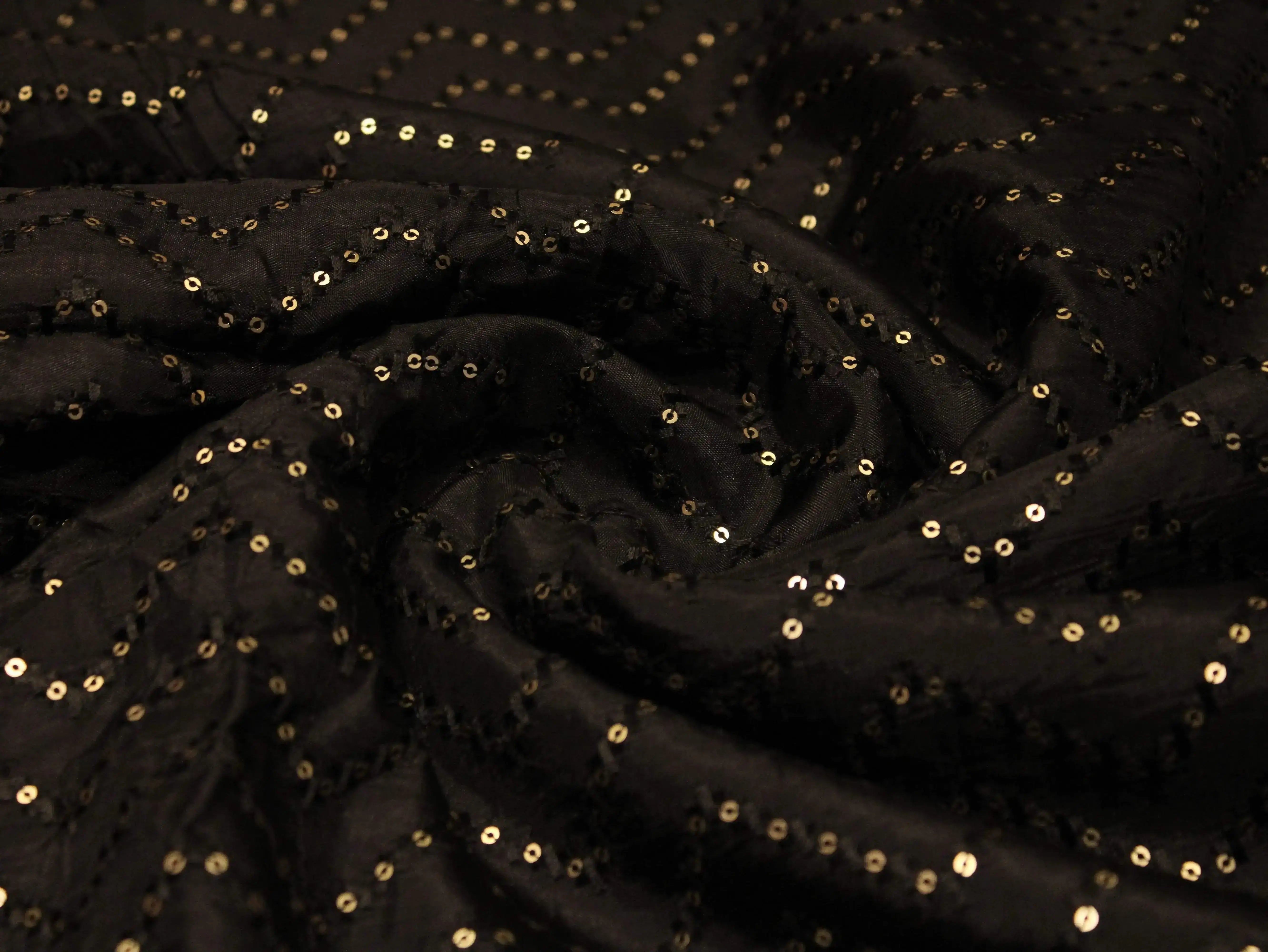 Upada Silk : Micro Thread & Sequin Work Fabric - Black - M'Foks
