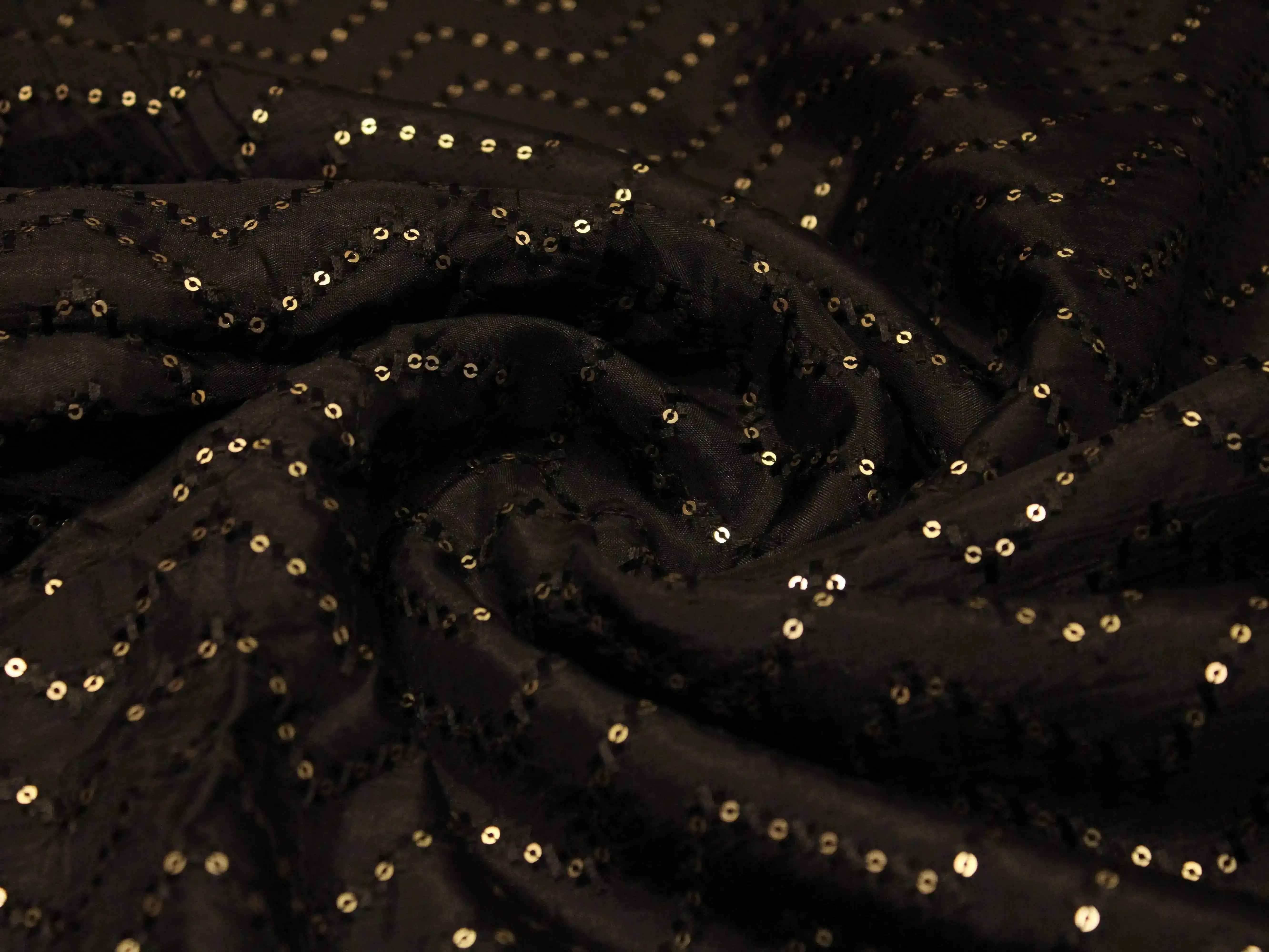 Upada Silk : Micro Thread & Sequin Work Fabric - Black