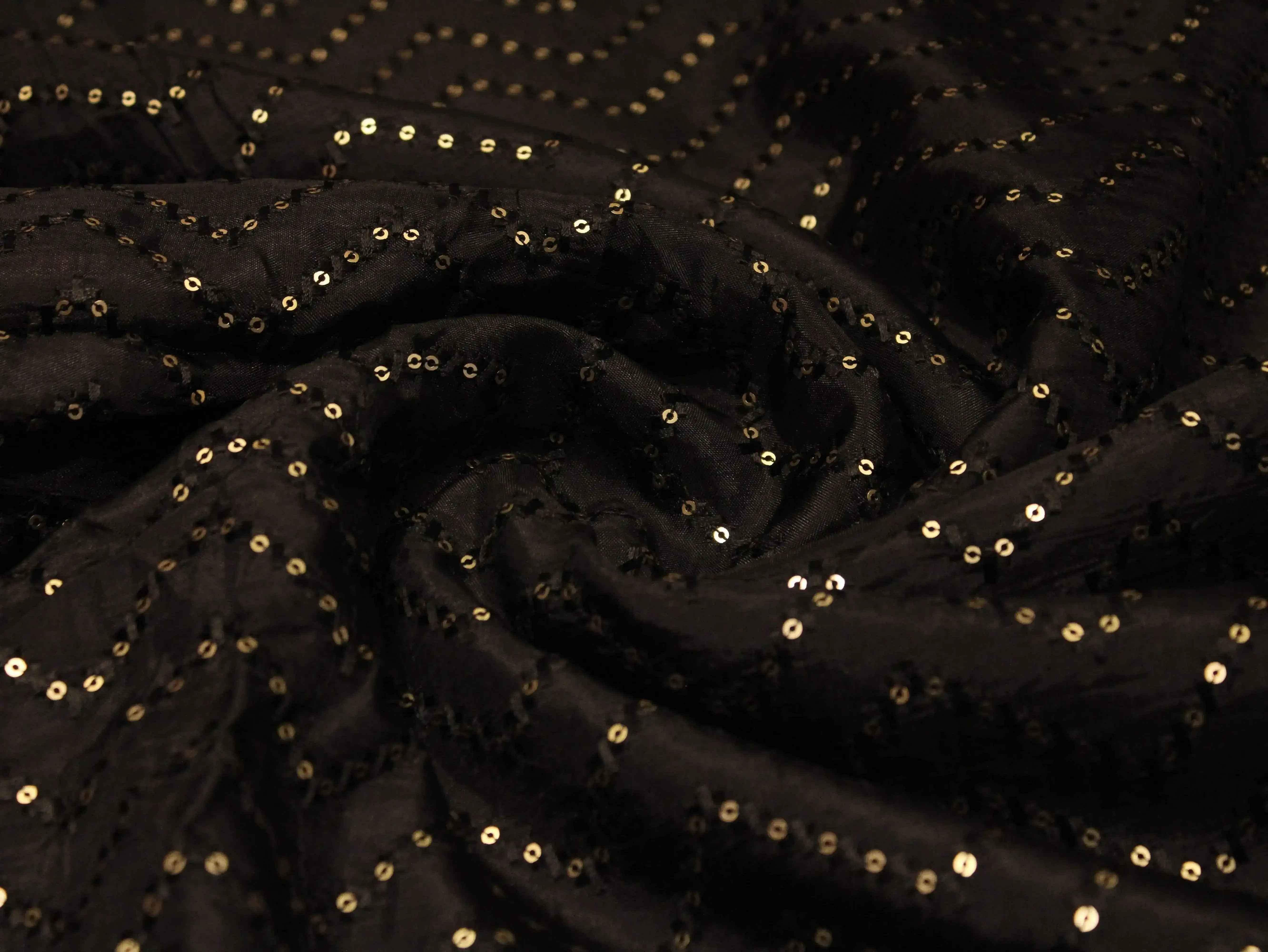 Upada Silk : Micro Thread & Sequin Work Fabric - Black