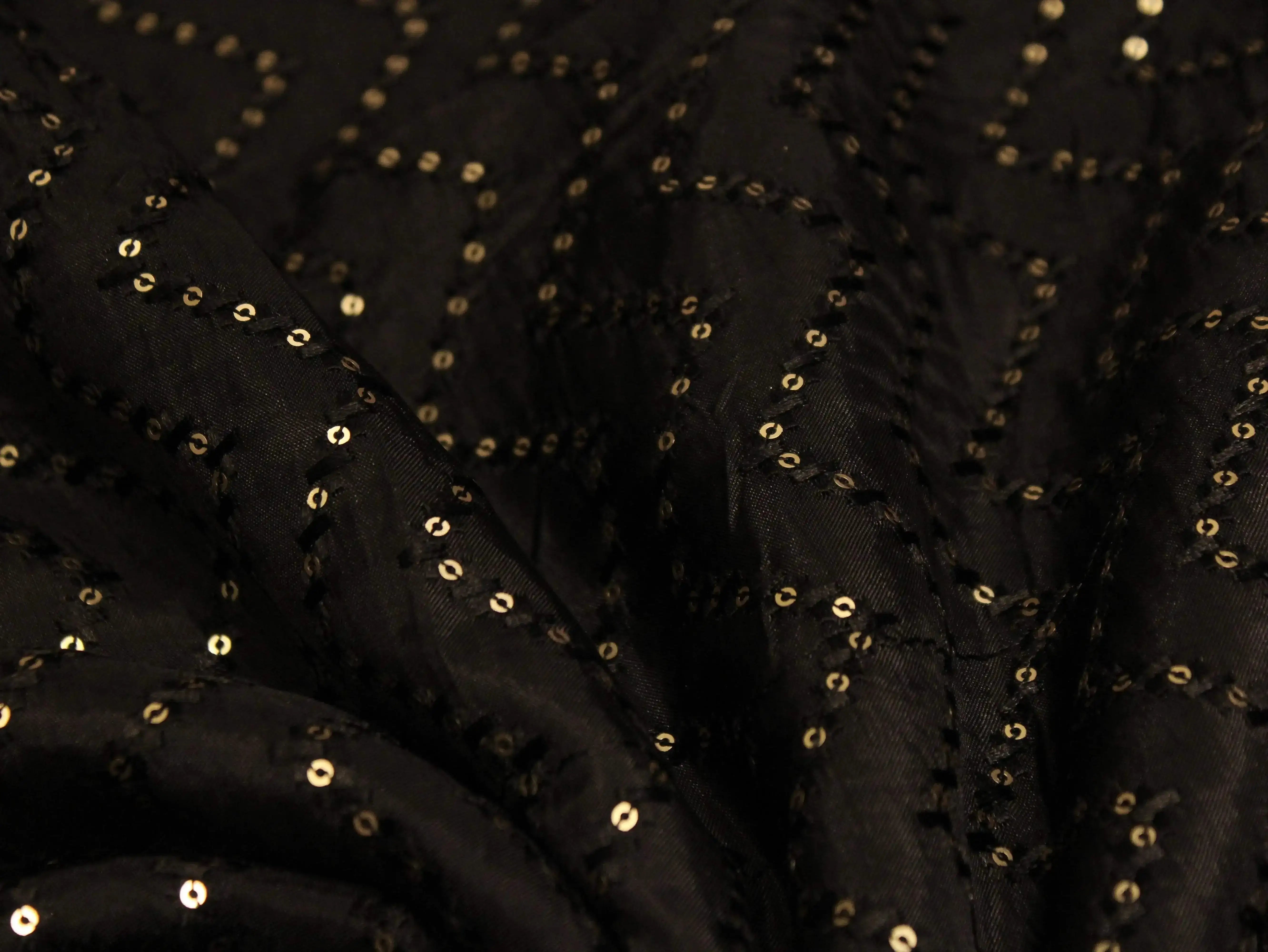 Upada Silk : Micro Thread & Sequin Work Fabric - Black - M'Foks