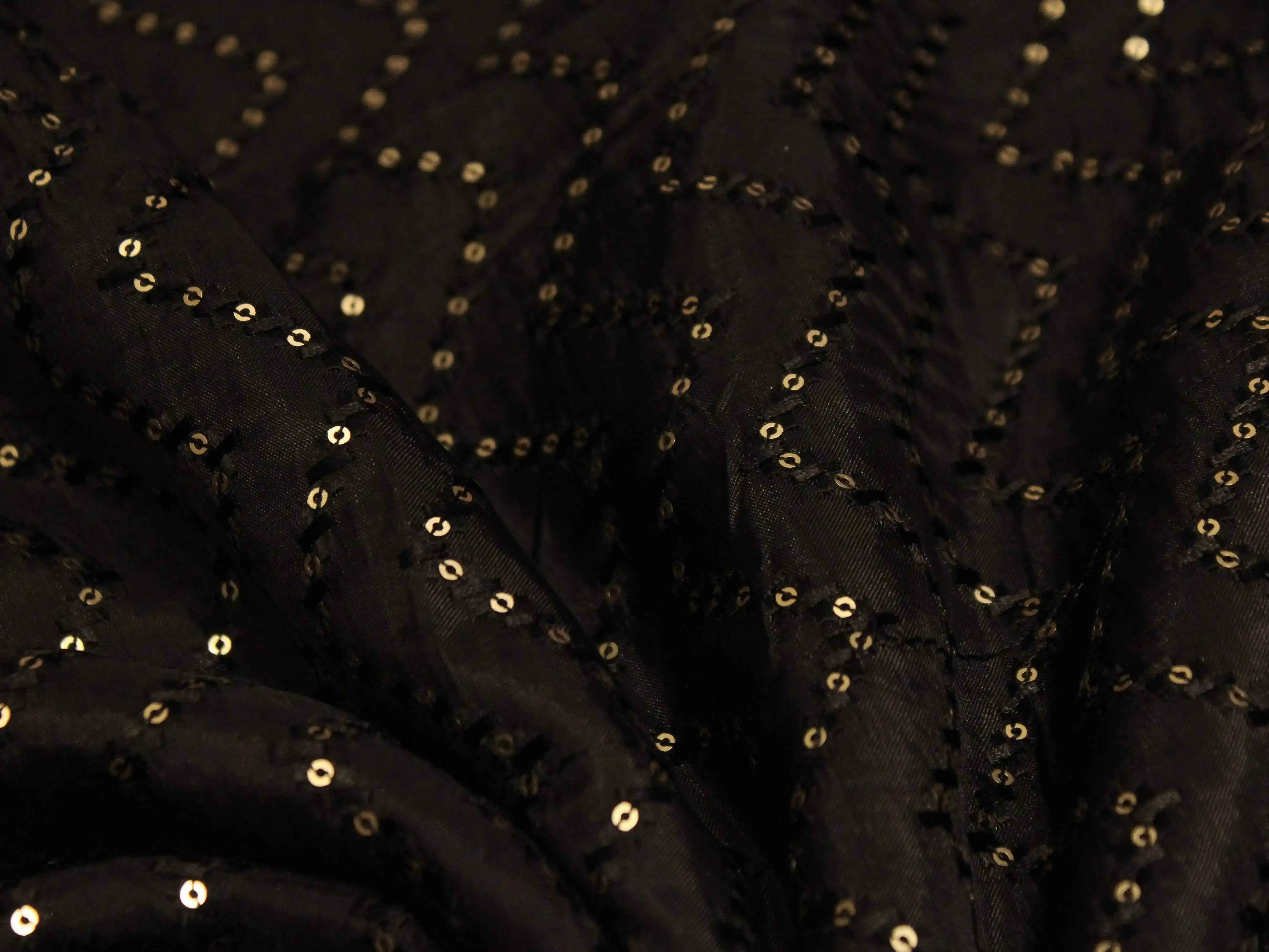 Upada Silk : Micro Thread & Sequin Work Fabric - Black