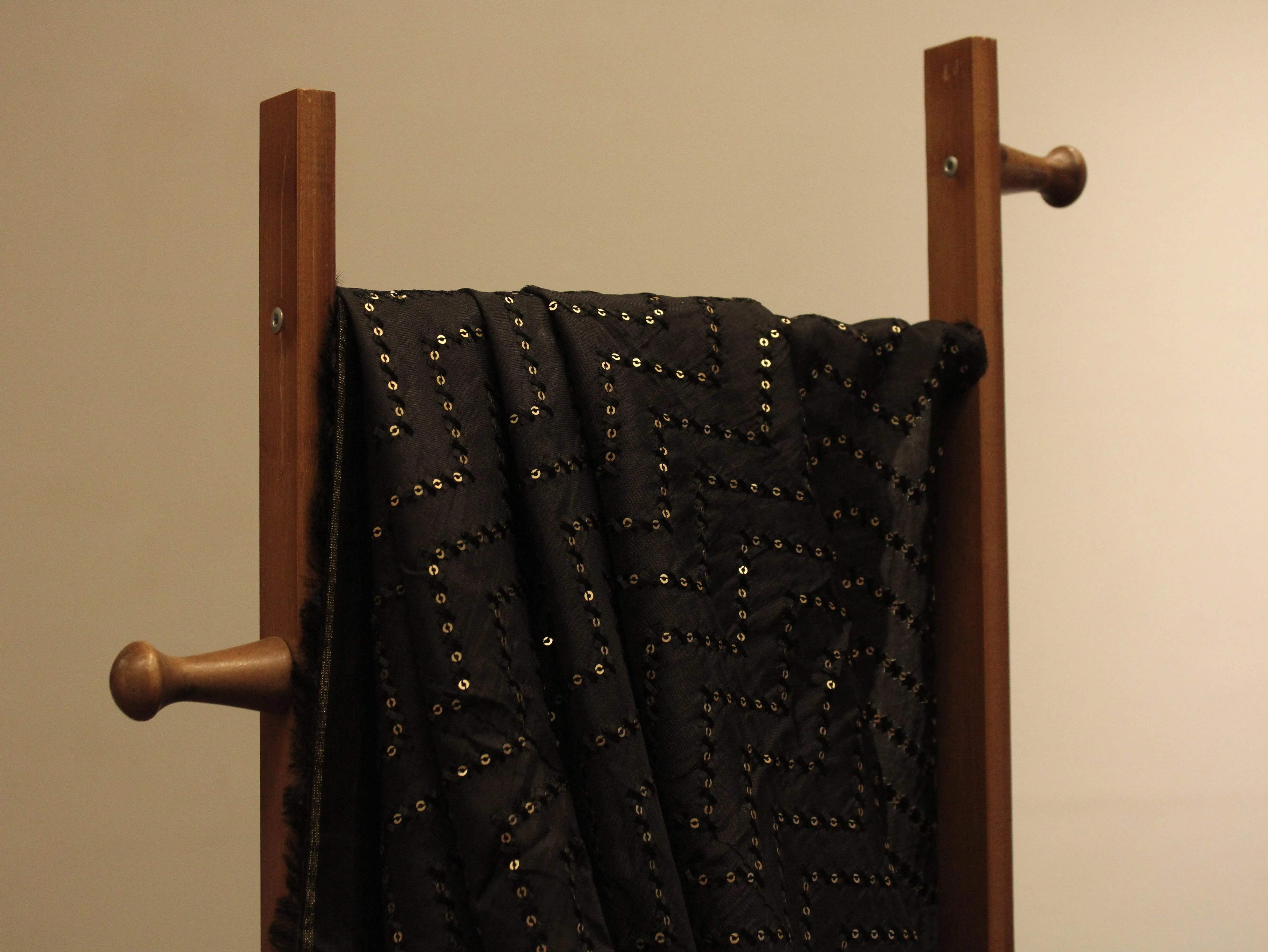 Upada Silk : Micro Thread & Sequin Work Fabric - Black - M'Foks