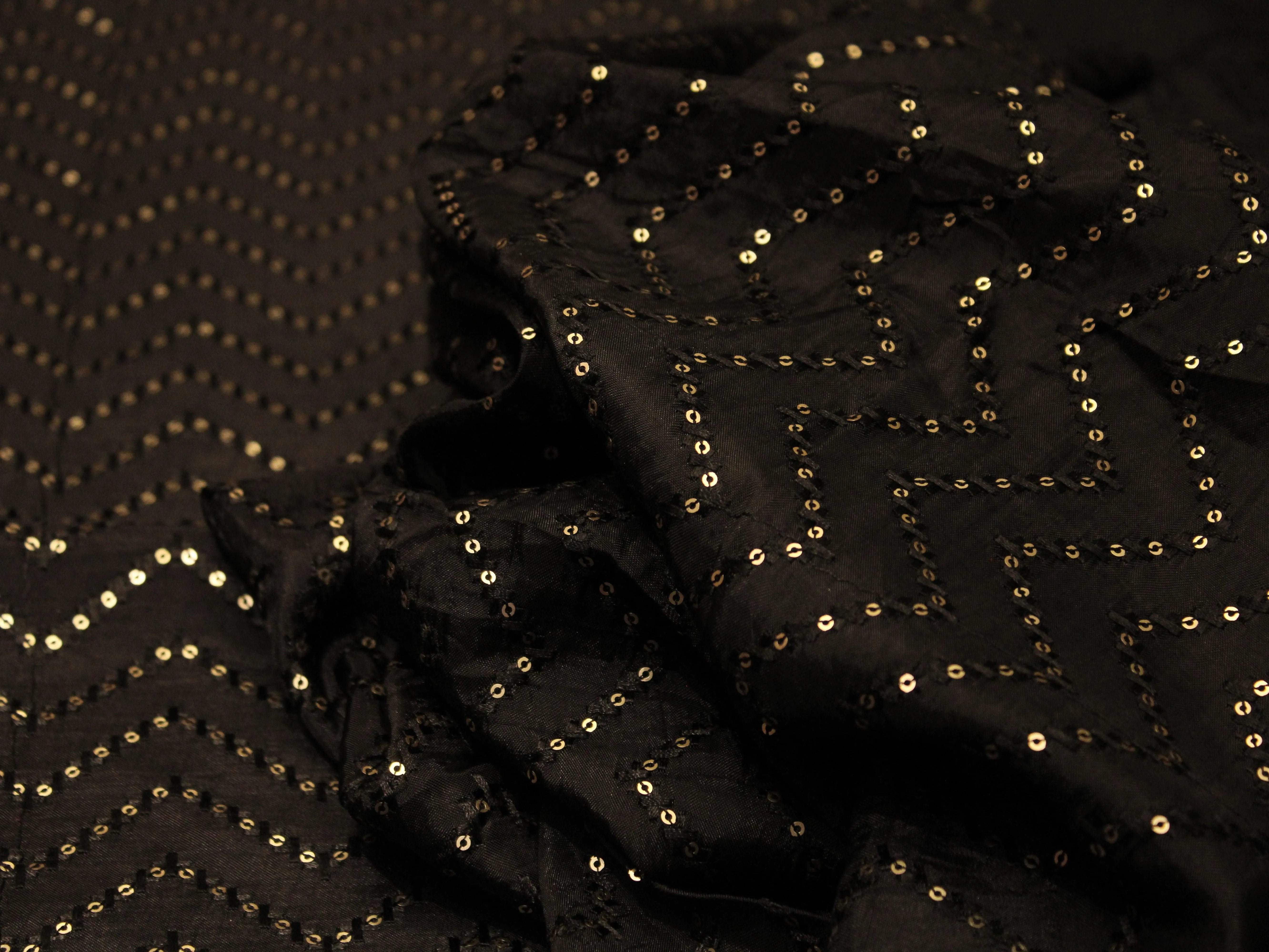 Upada Silk : Micro Thread & Sequin Work Fabric - Black - M'Foks