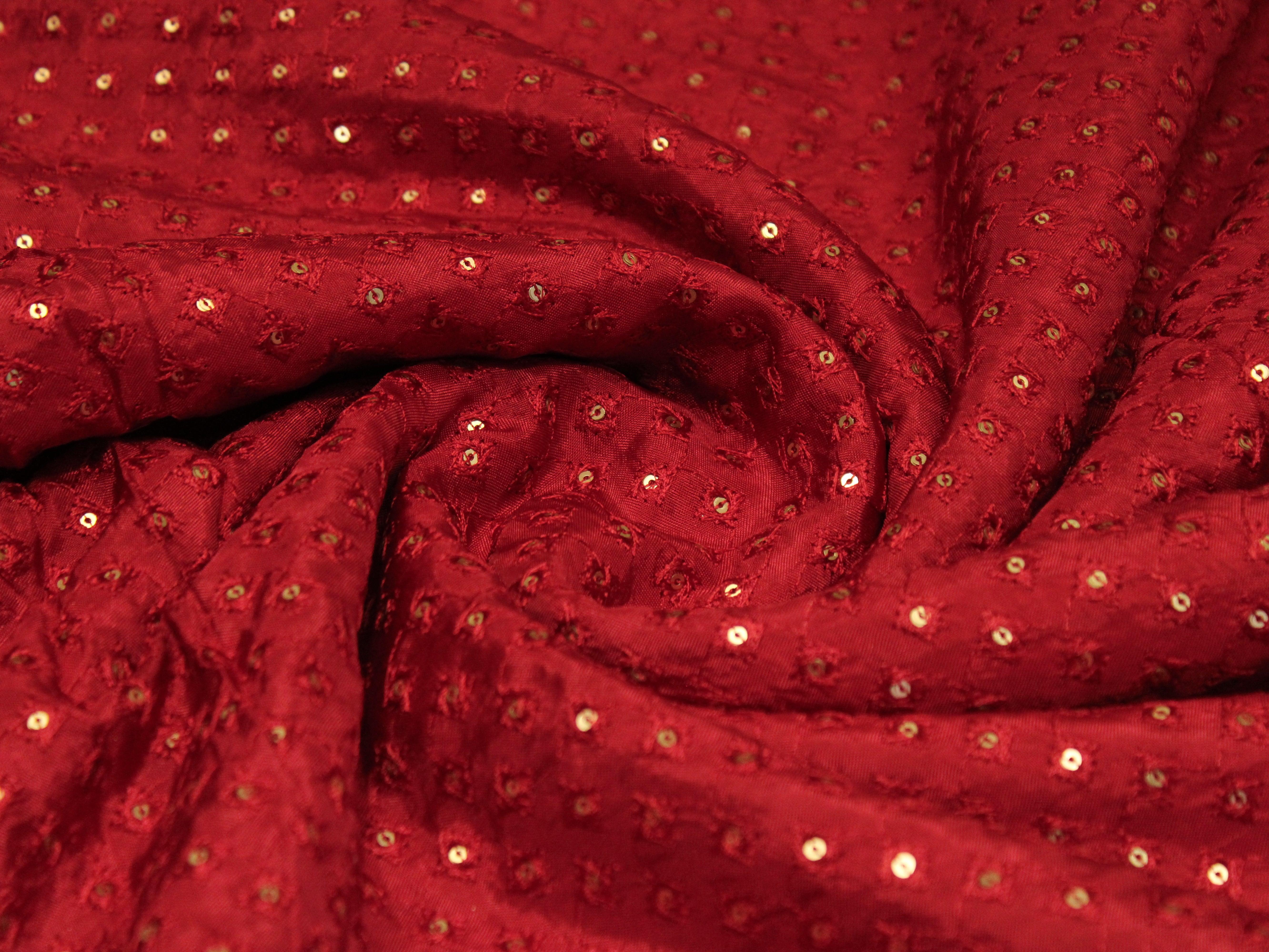 Upada Silk : Micro Thread & Sequin Work Fabric - Blood Red - M'Foks
