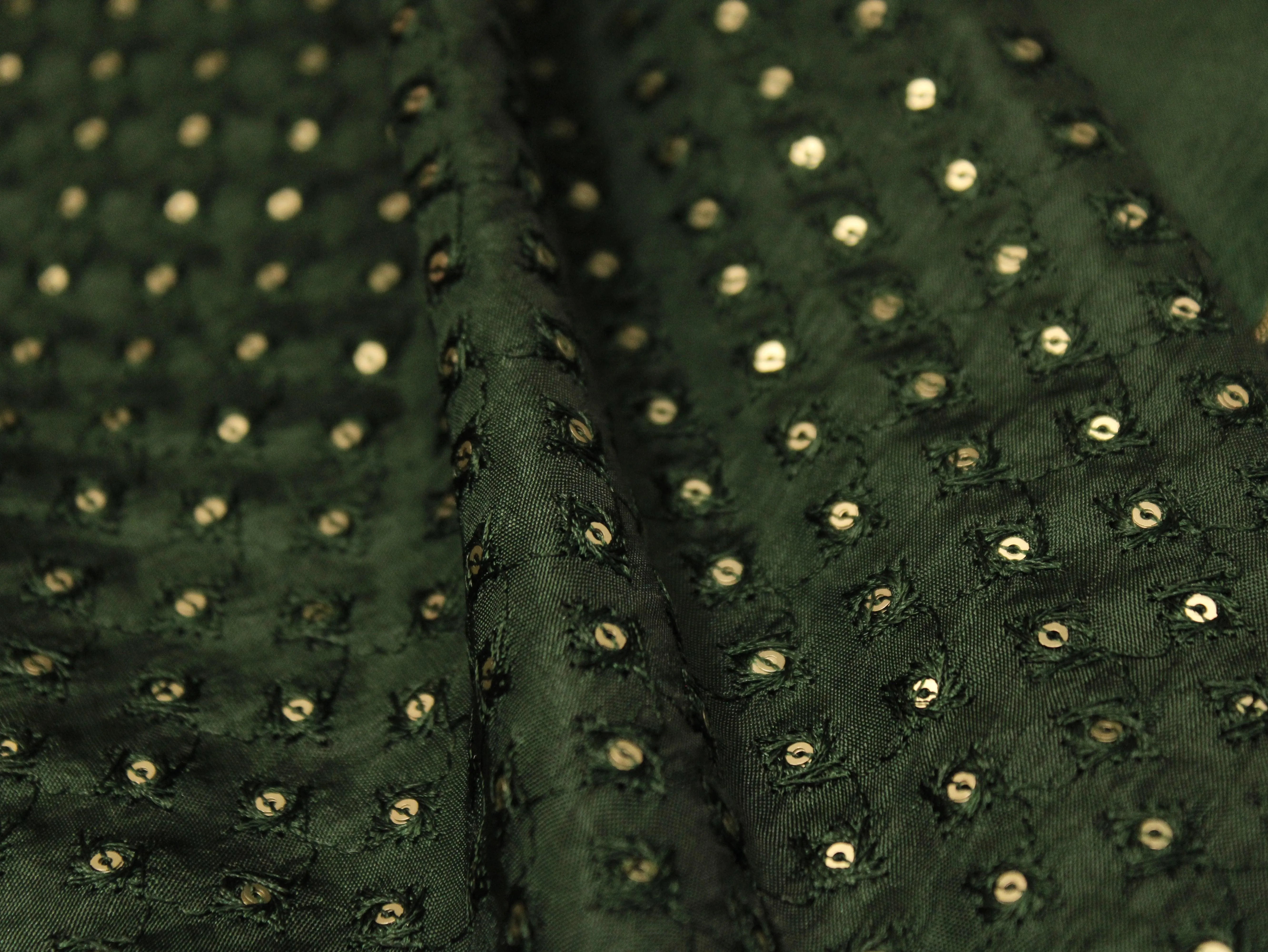 Upada Silk : Micro Thread & Sequin Work Fabric - Dark Green - M'Foks