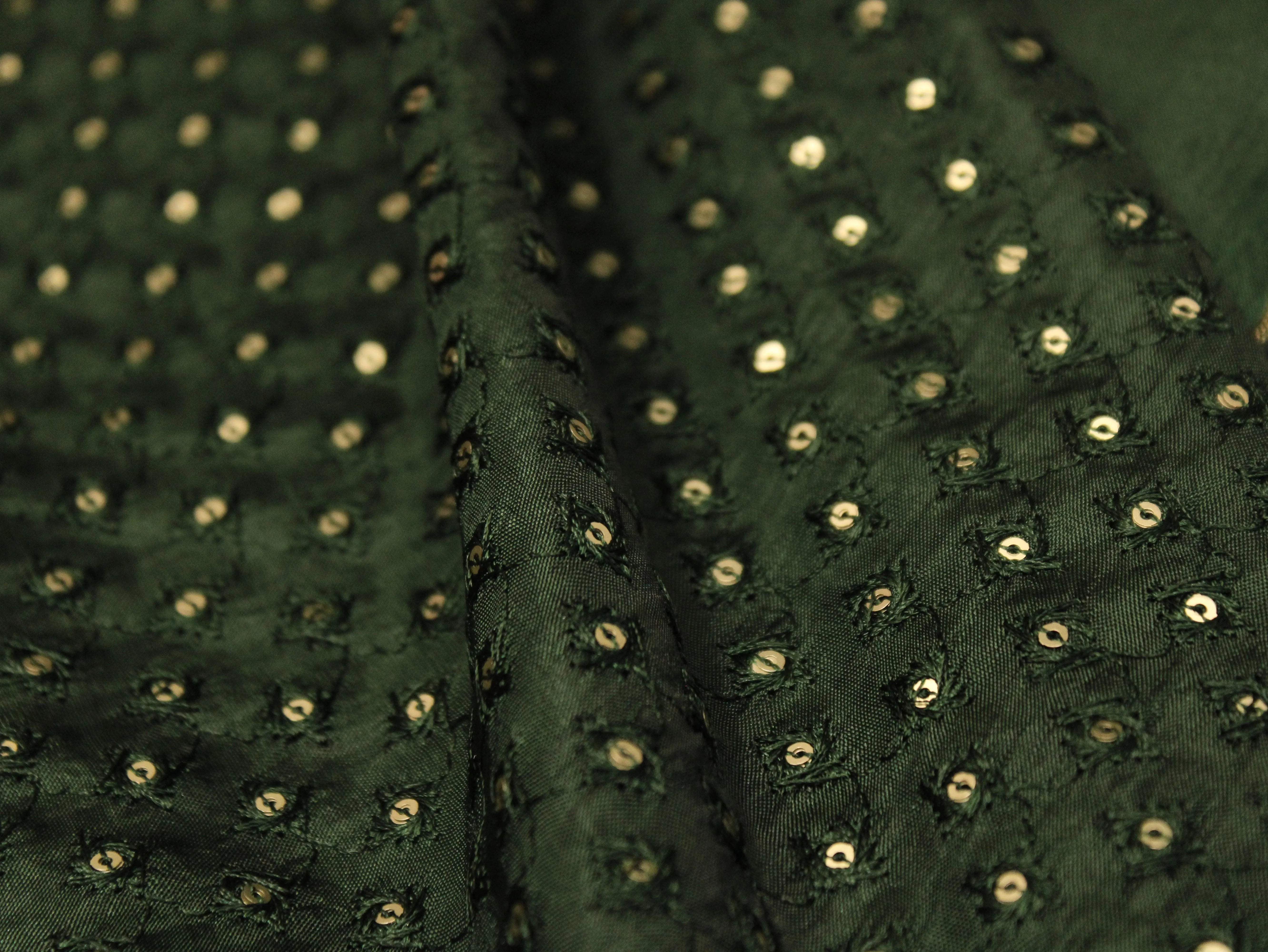 Upada Silk : Micro Thread & Sequin Work Fabric - Dark Green - M'Foks
