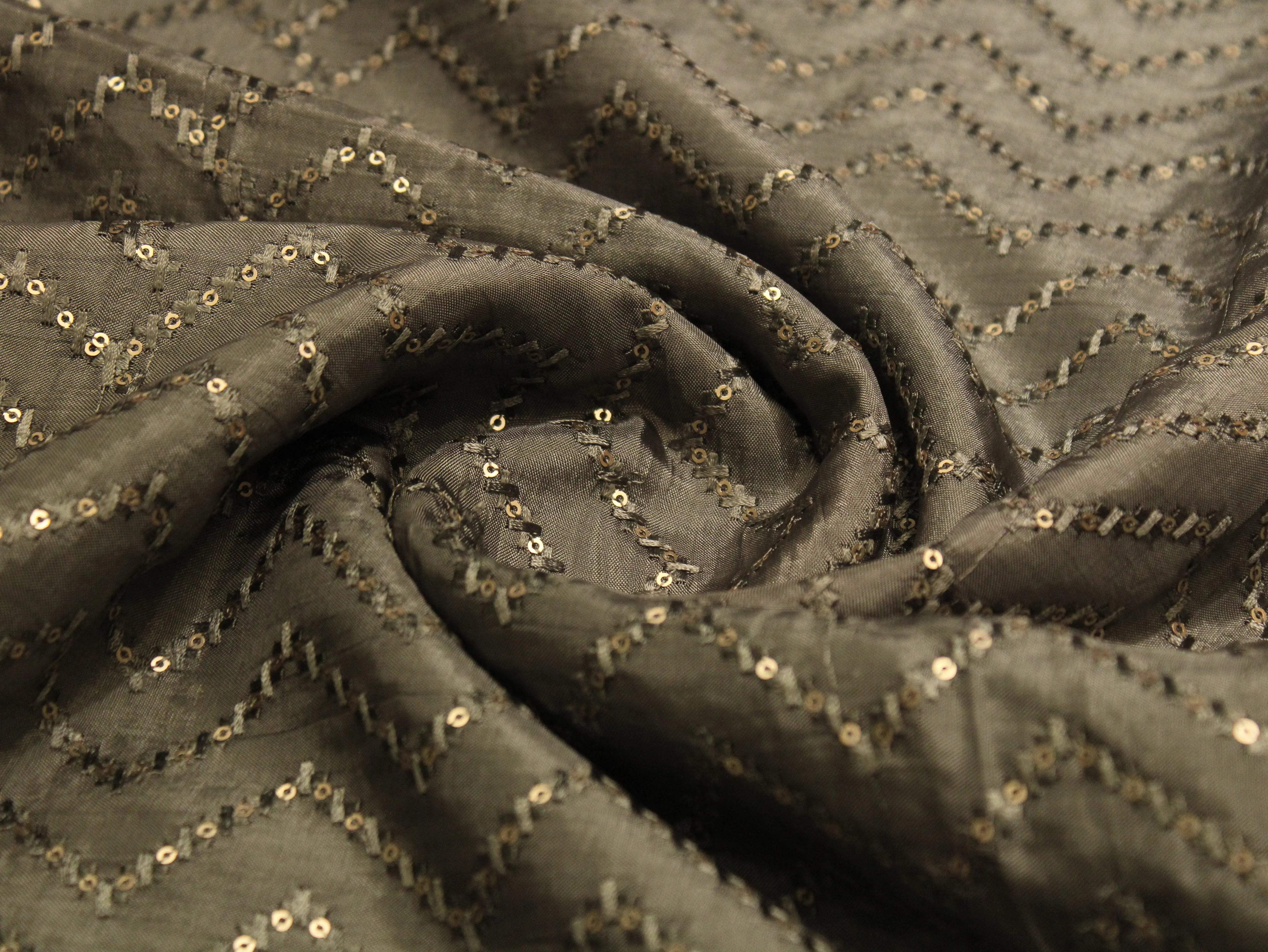 Upada Silk : Micro Thread & Sequin Work Fabric - Grey - M'Foks