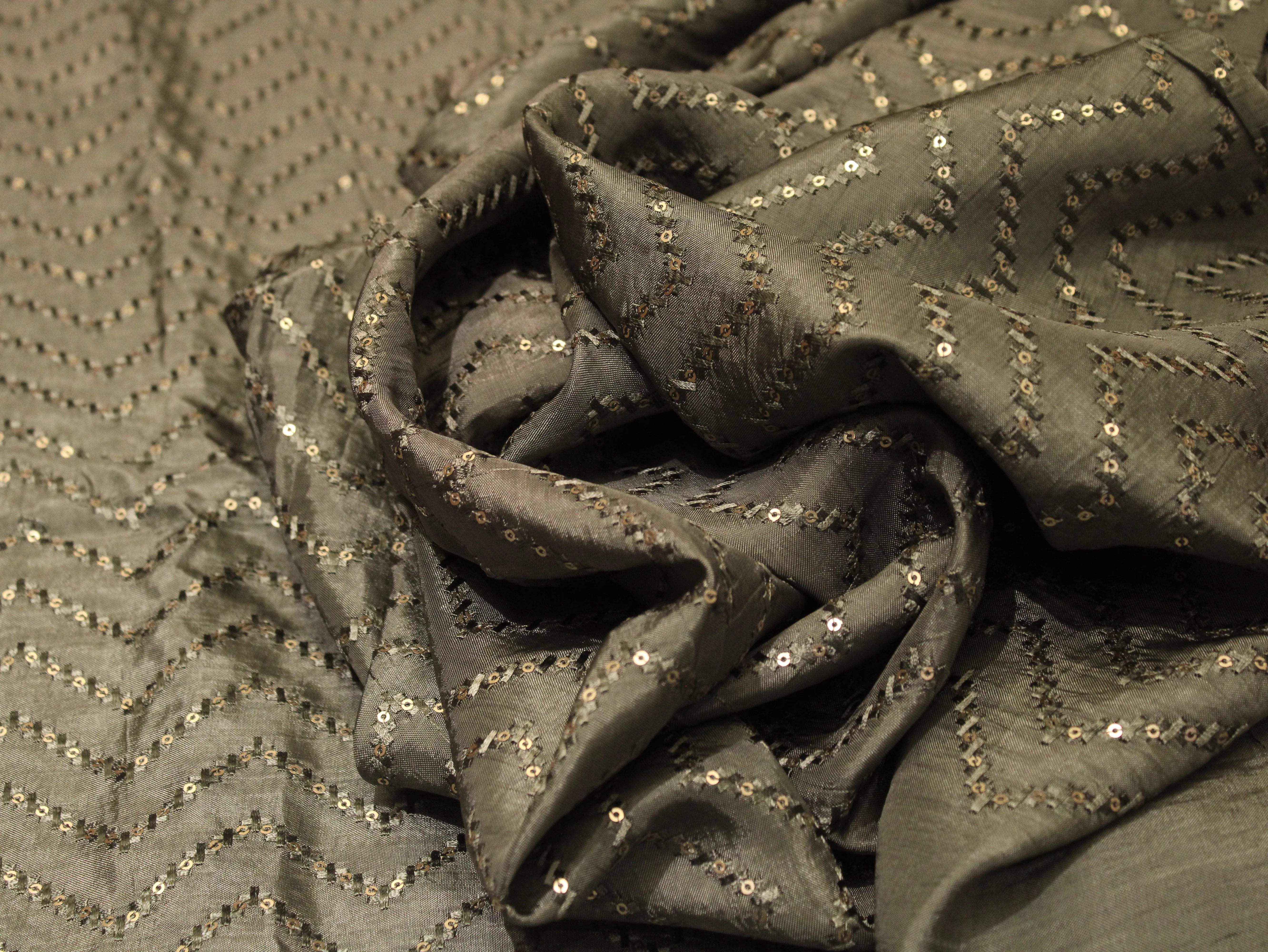 Upada Silk : Micro Thread & Sequin Work Fabric - Grey