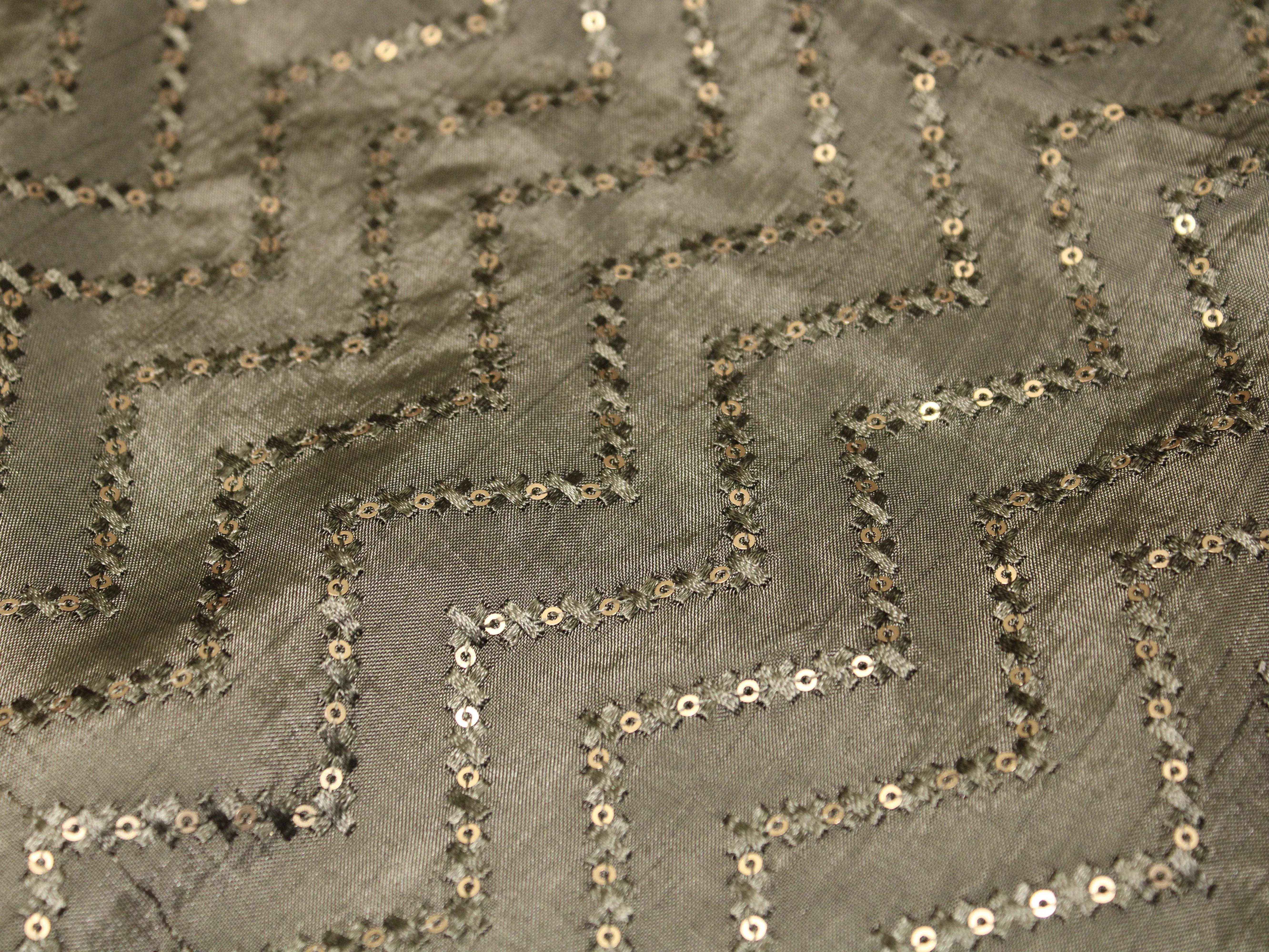 Upada Silk : Micro Thread & Sequin Work Fabric - Grey