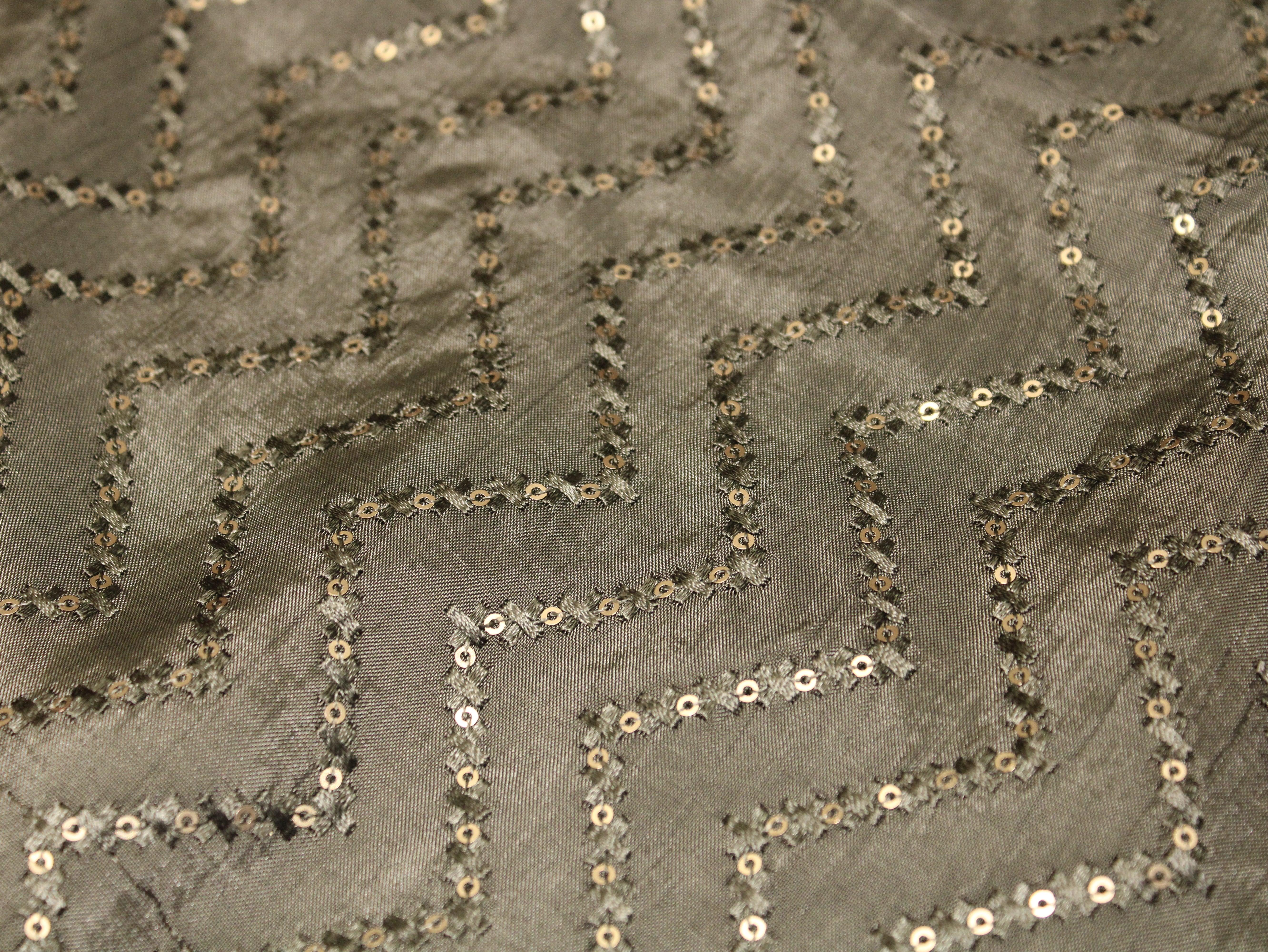 Upada Silk : Micro Thread & Sequin Work Fabric - Grey - M'Foks