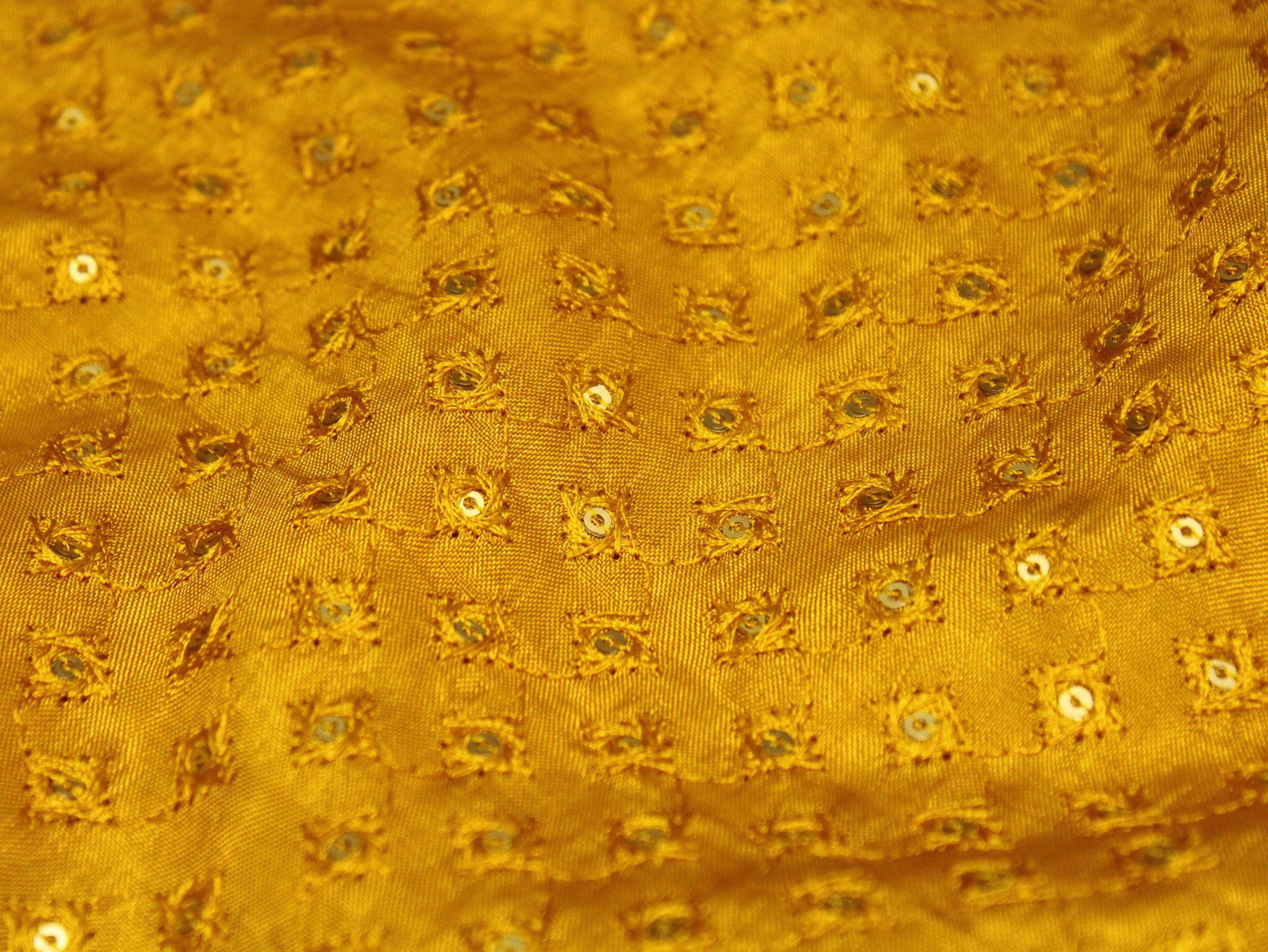 Upada Silk Thread & Sequin Work Fabric - Mustard Yellow