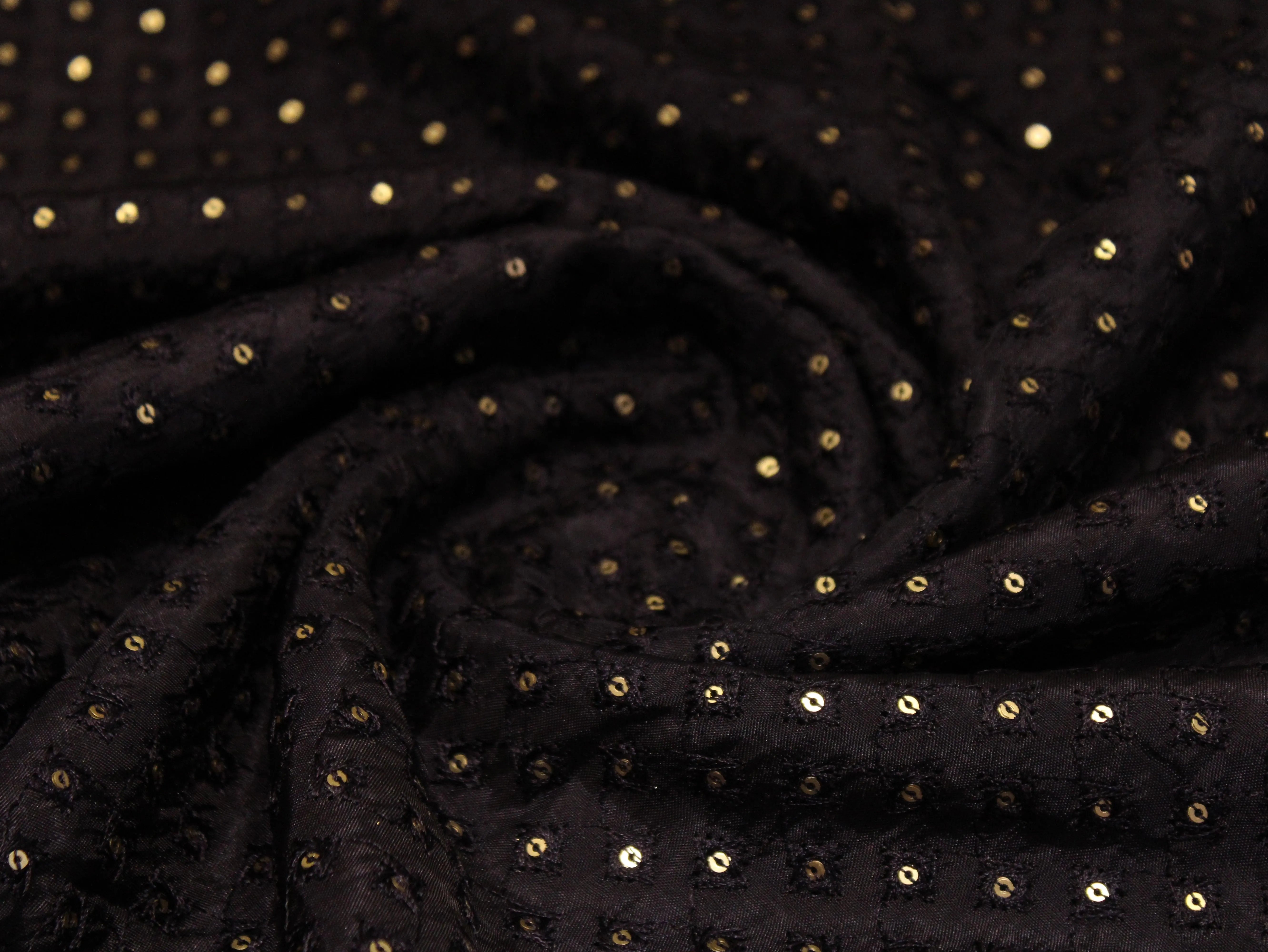 Upada Silk : Micro Thread & Sequin Work Fabric - Navy Blue - M'Foks