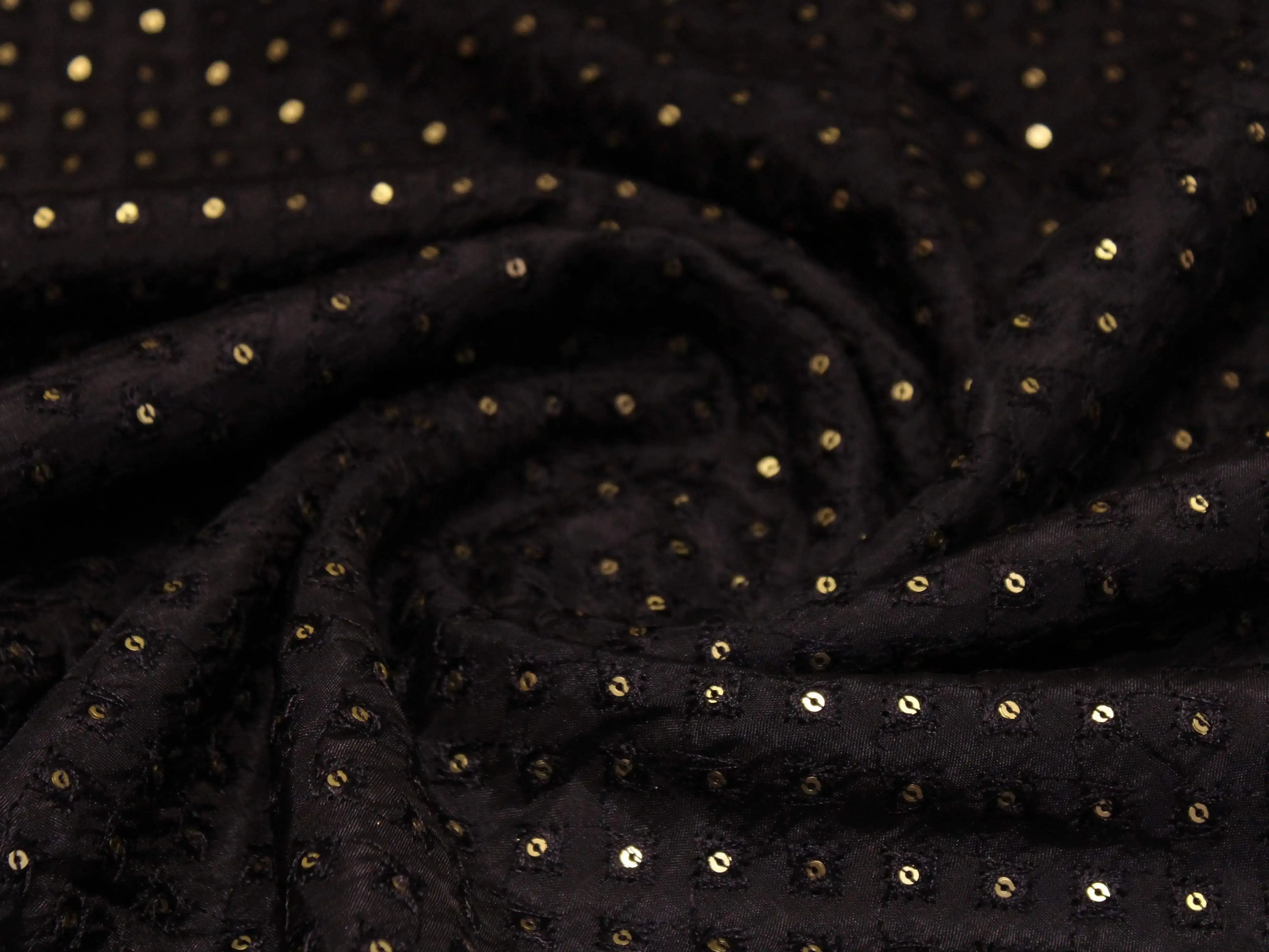 Upada Silk : Micro Thread & Sequin Work Fabric - Navy Blue - M'Foks