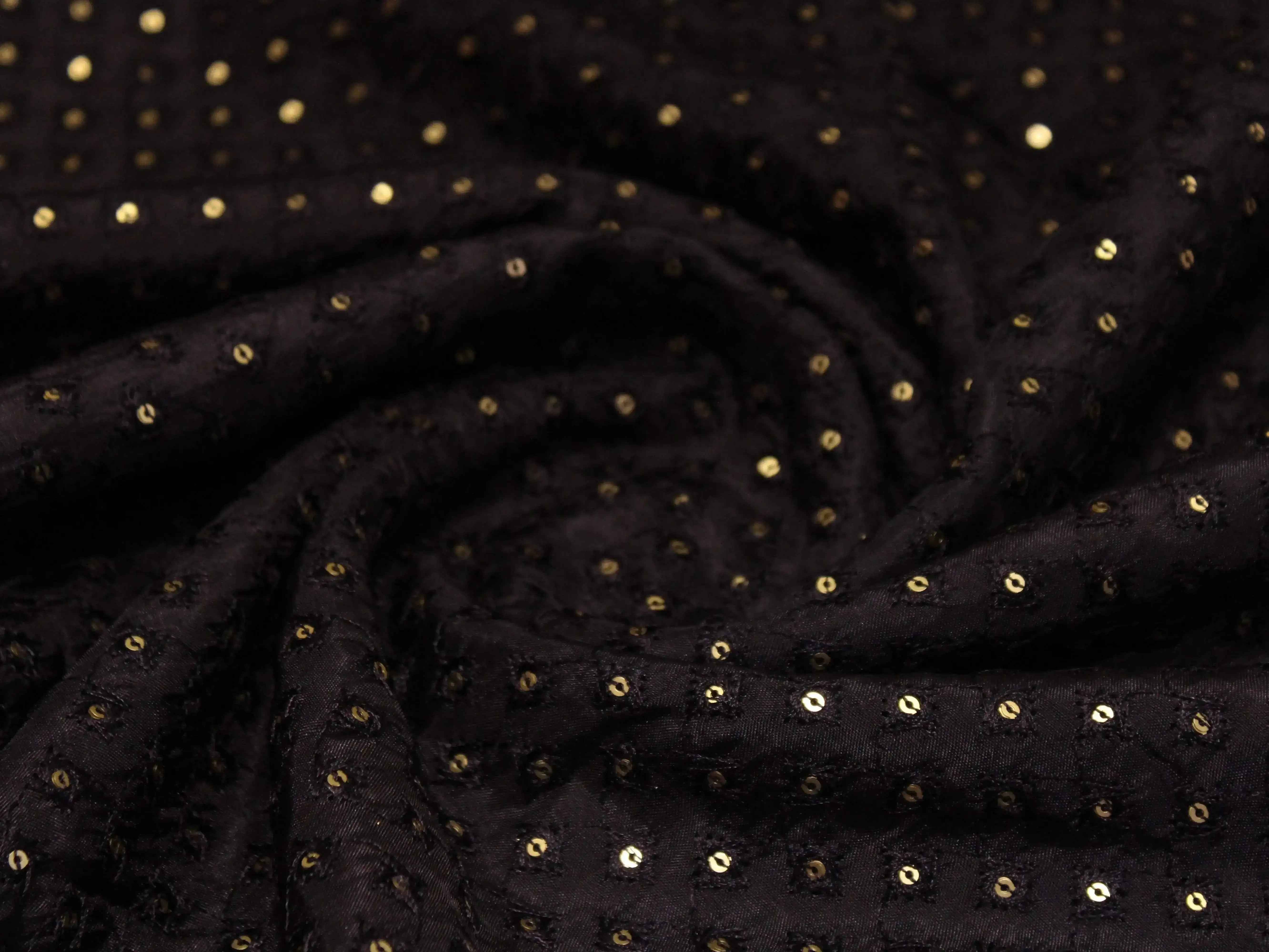 Upada Silk : Micro Thread & Sequin Work Fabric - Navy Blue