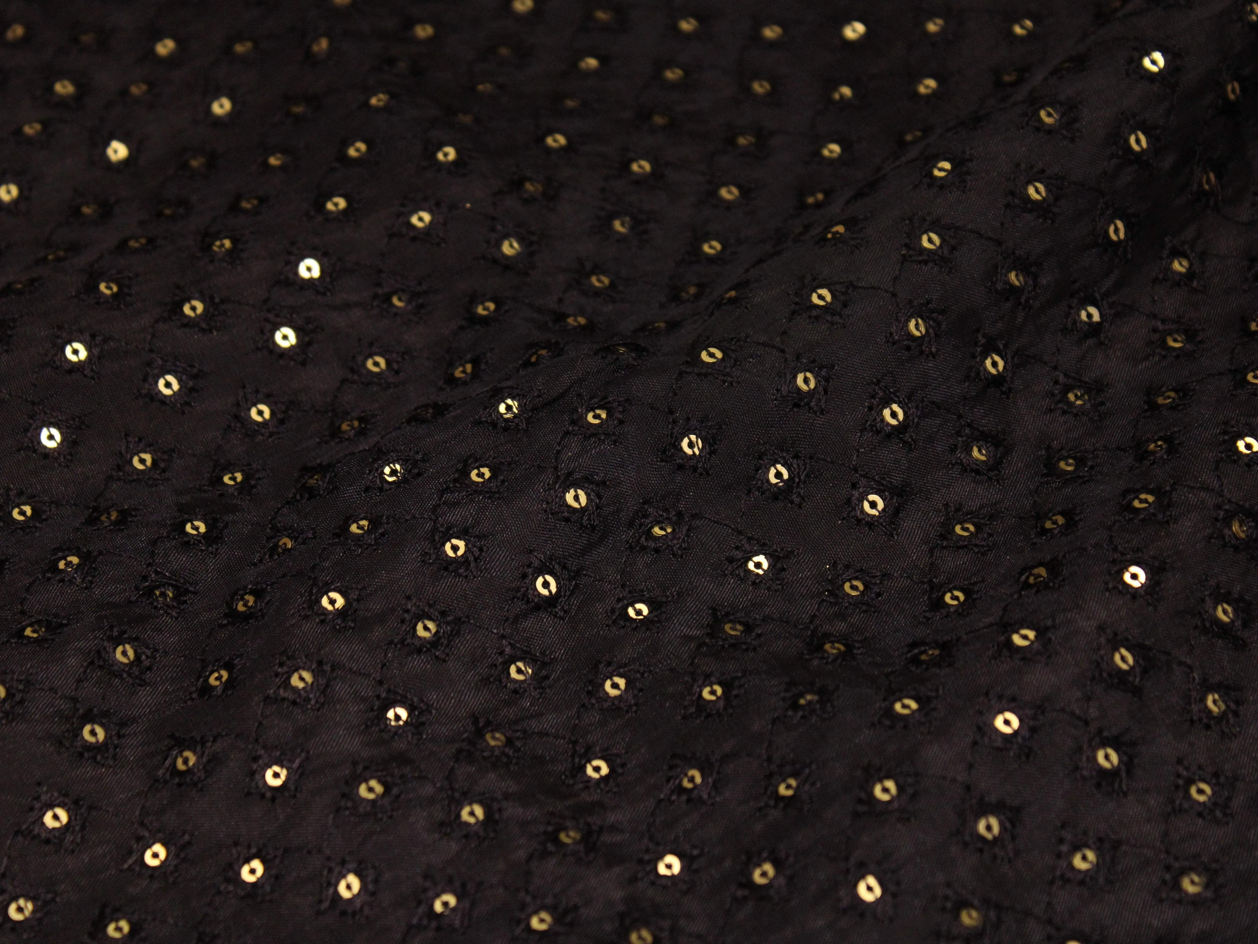 Upada Silk : Micro Thread & Sequin Work Fabric - Navy Blue - M'Foks