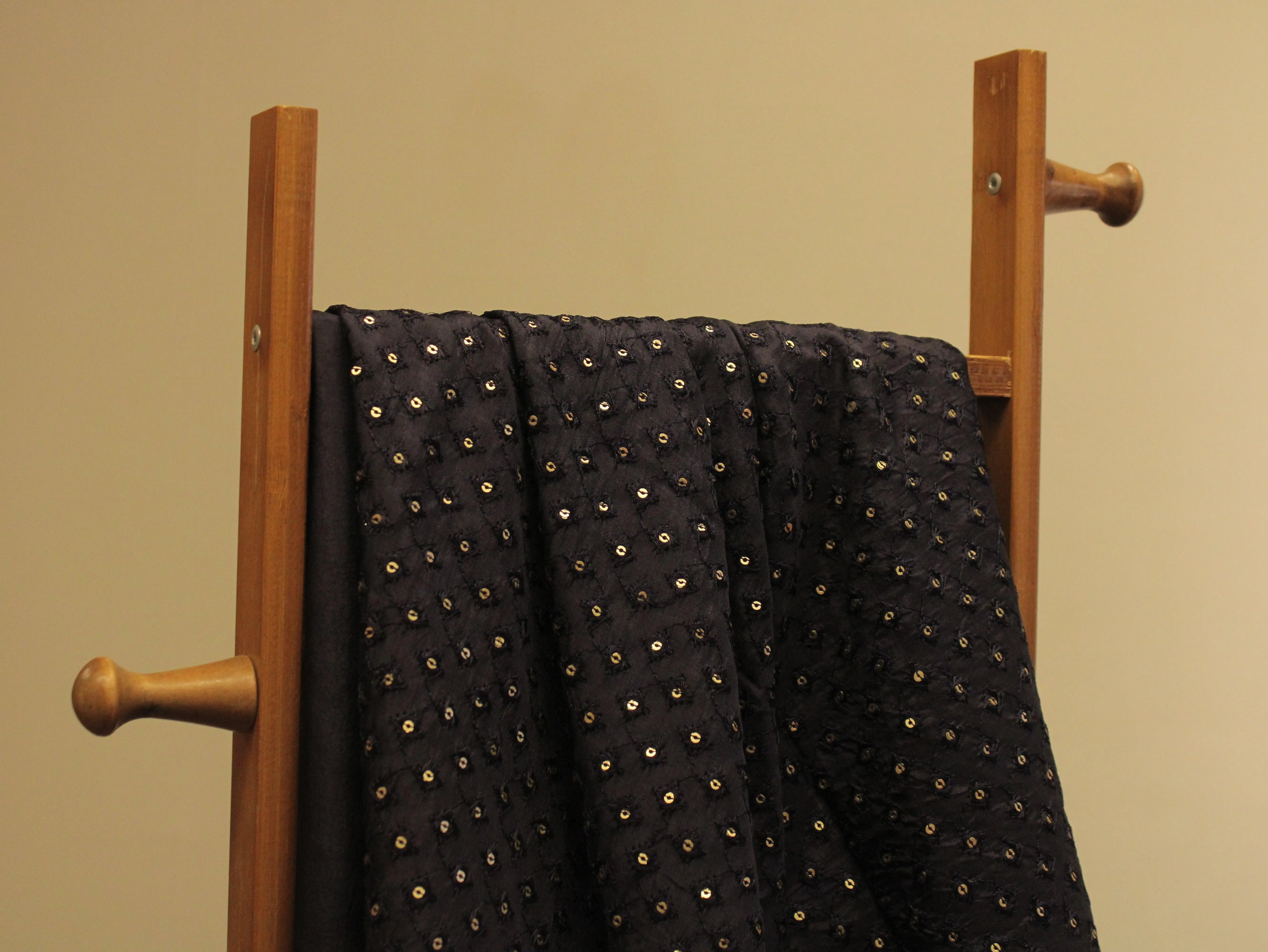 Upada Silk : Micro Thread & Sequin Work Fabric - Navy Blue - M'Foks