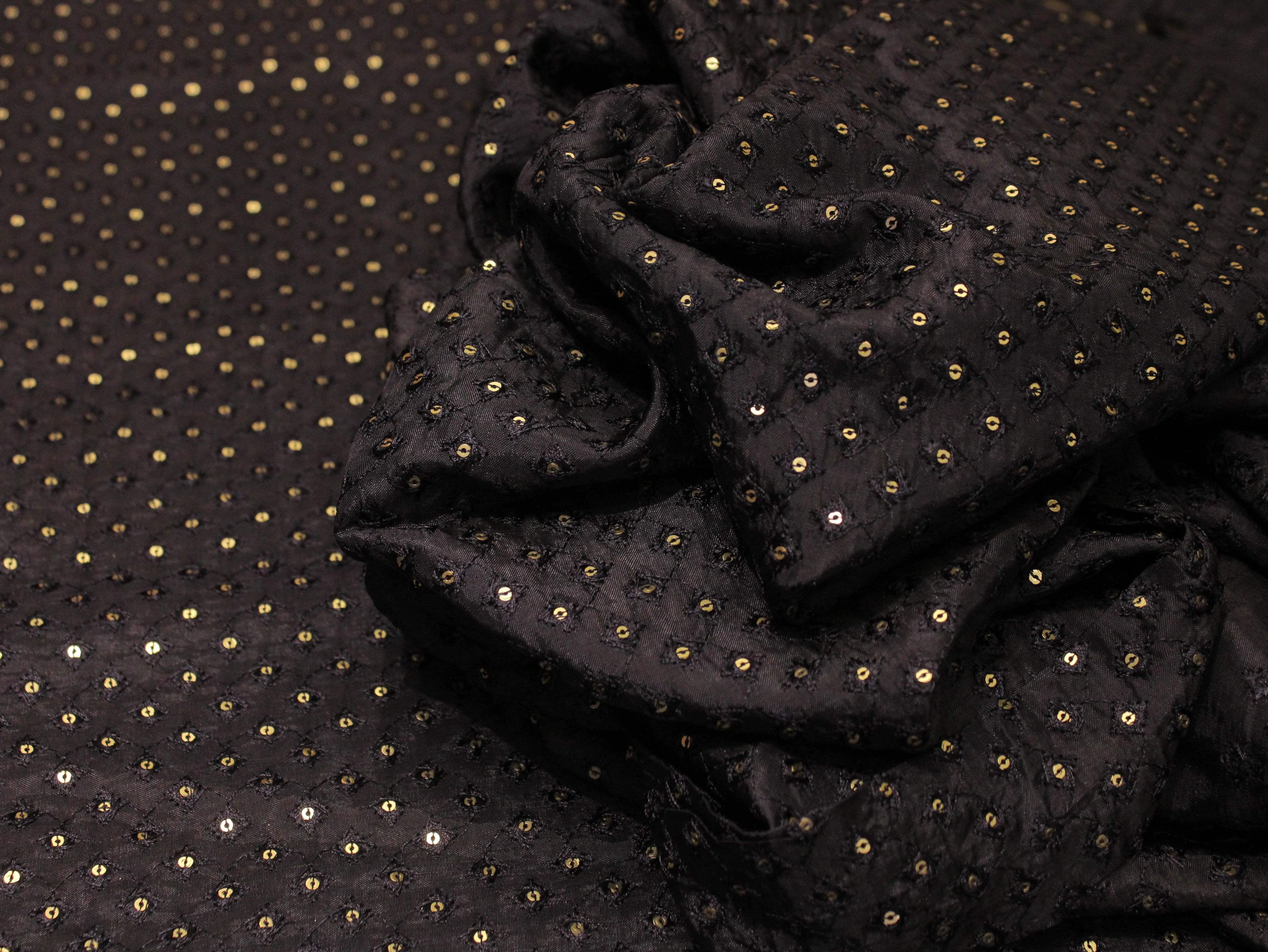 Upada Silk Thread & Sequin Work Fabric - Navy Blue