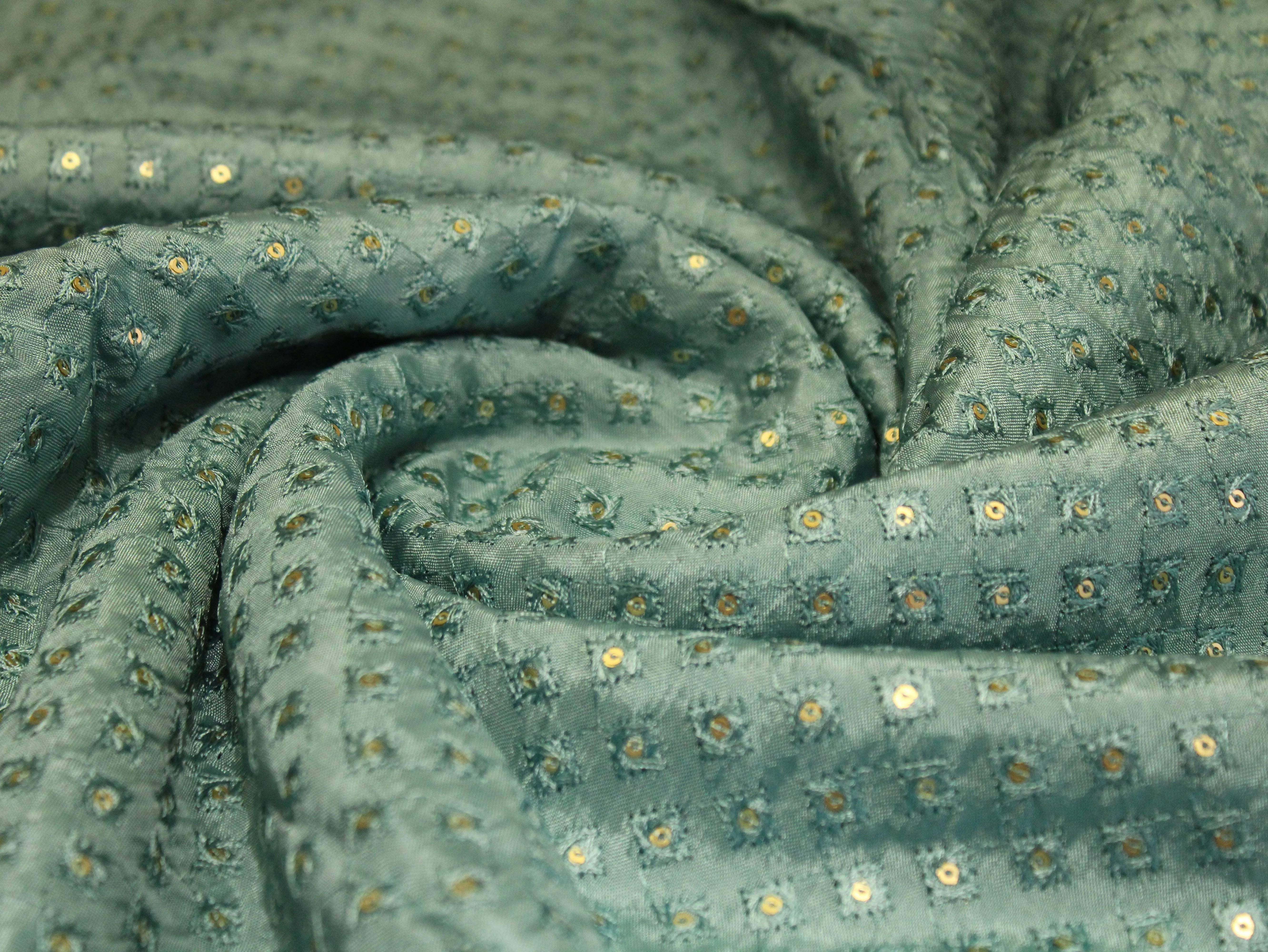 Upada Silk : Micro Thread & Sequin Work Fabric - Pale Blue - M'Foks