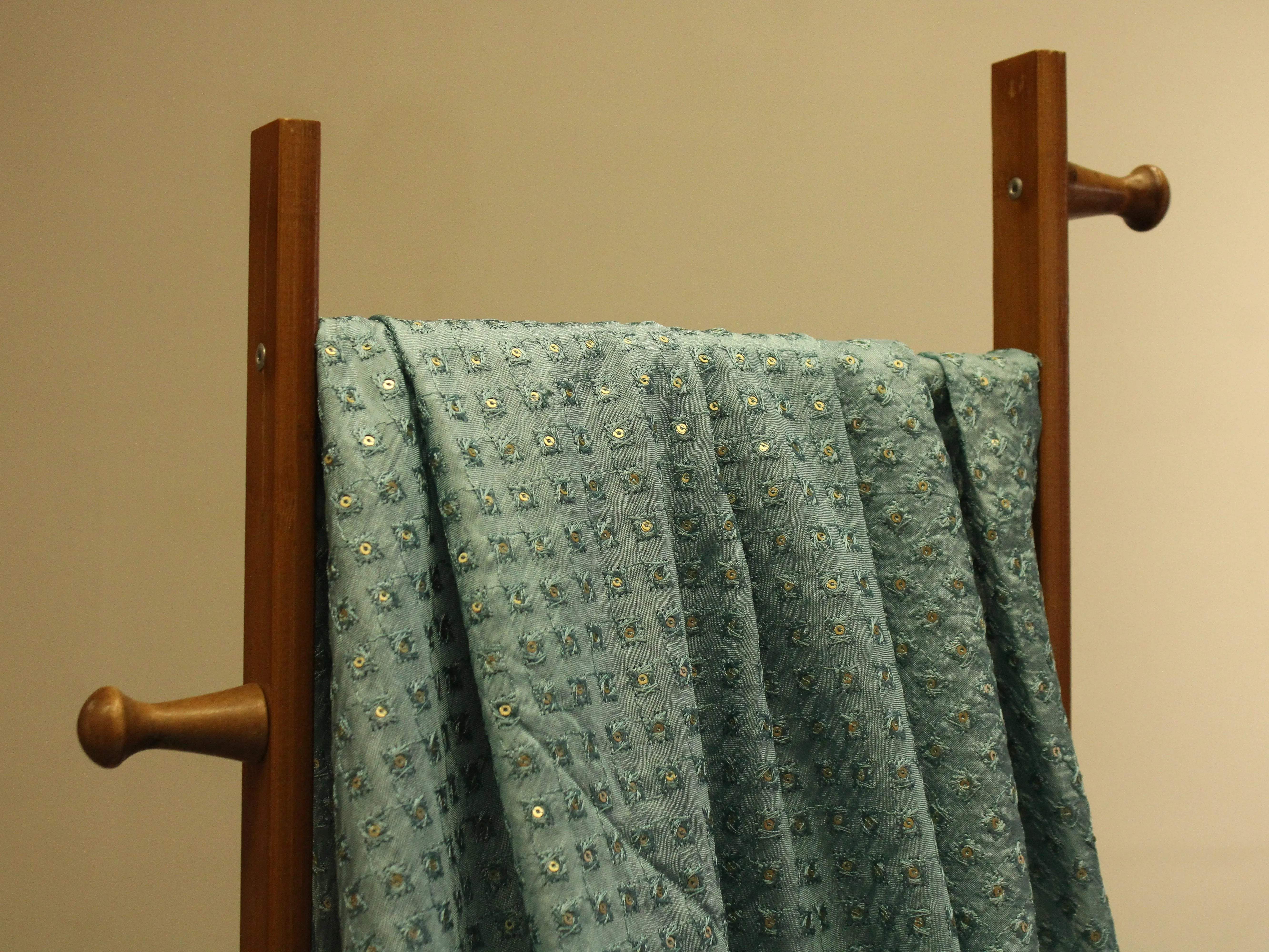 Upada Silk : Micro Thread & Sequin Work Fabric - Pale Blue - M'Foks