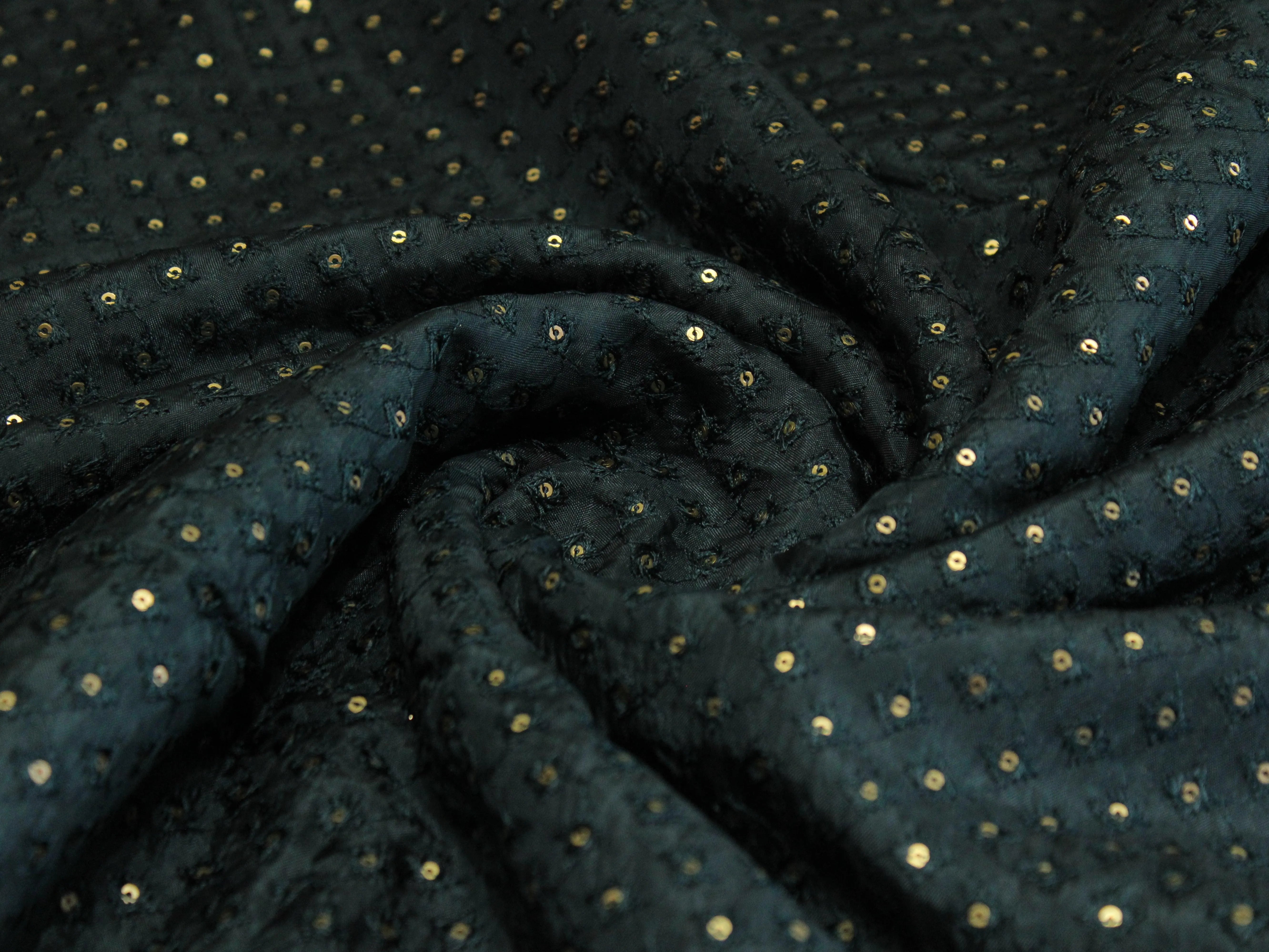 Upada Silk : Micro Thread & Sequin Work Fabric - Peacock Blue - M'Foks