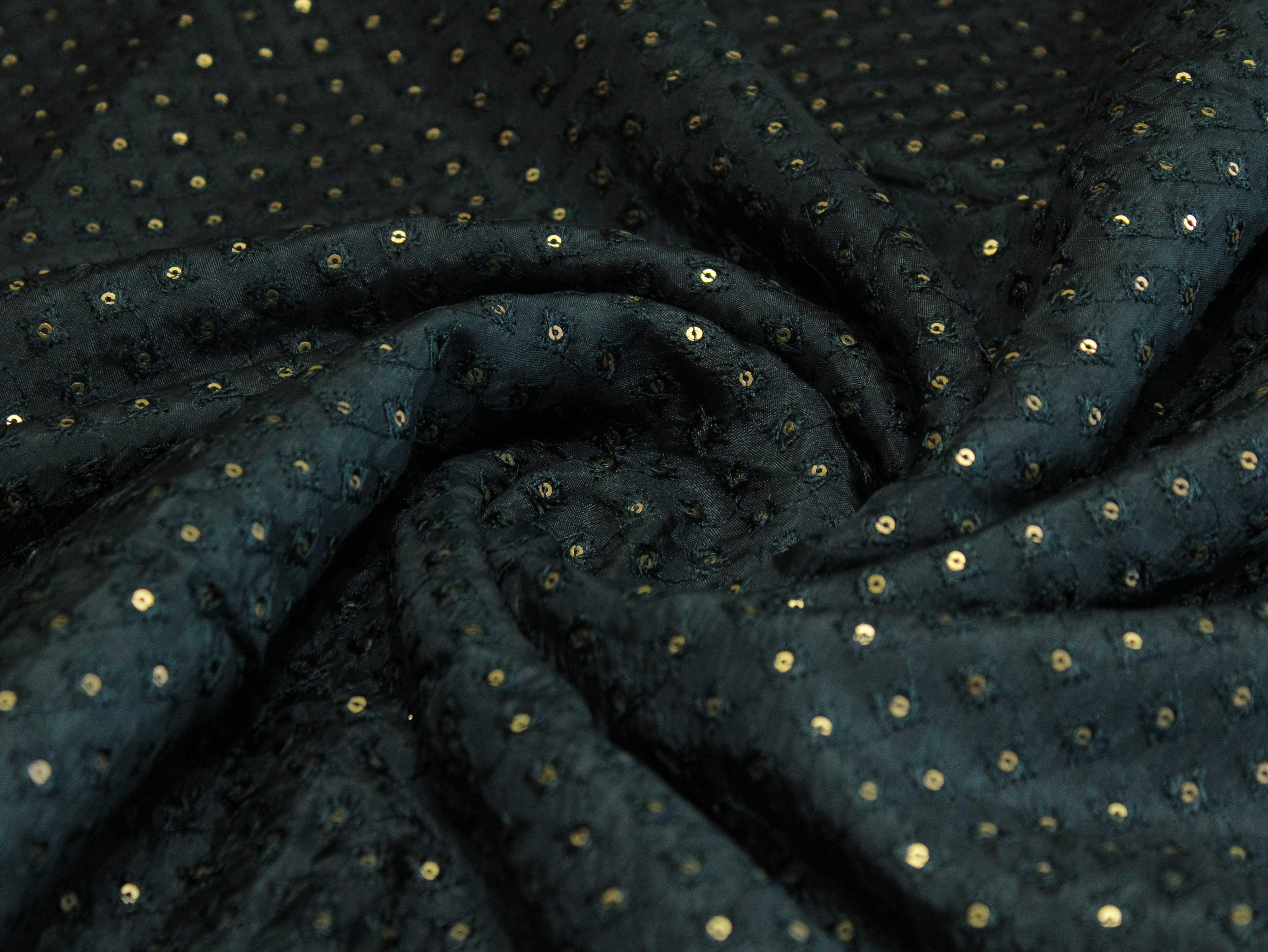 Upada Silk : Micro Thread & Sequin Work Fabric - Peacock Blue - M'Foks
