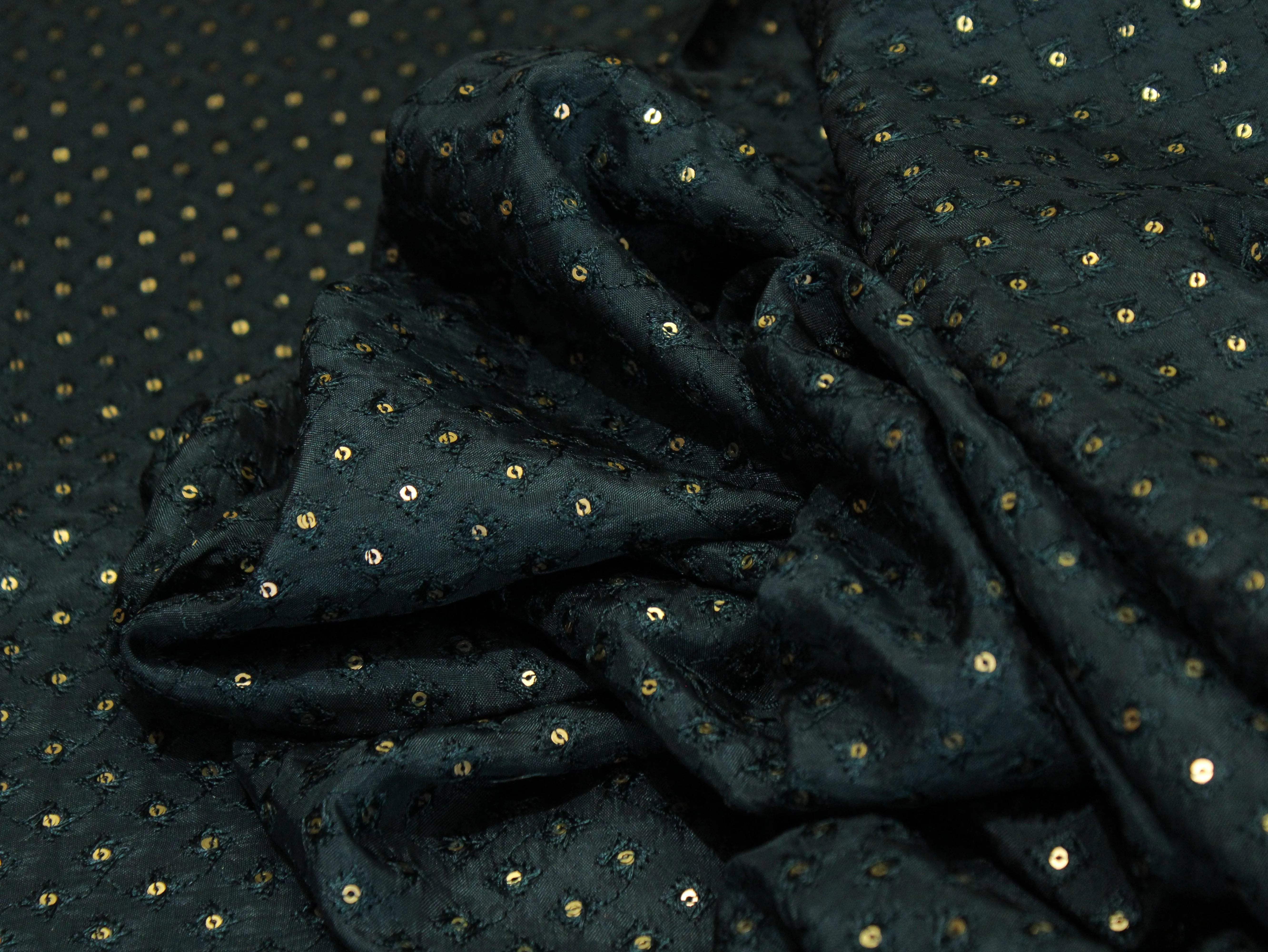 Upada Silk : Micro Thread & Sequin Work Fabric - Peacock Blue - M'Foks