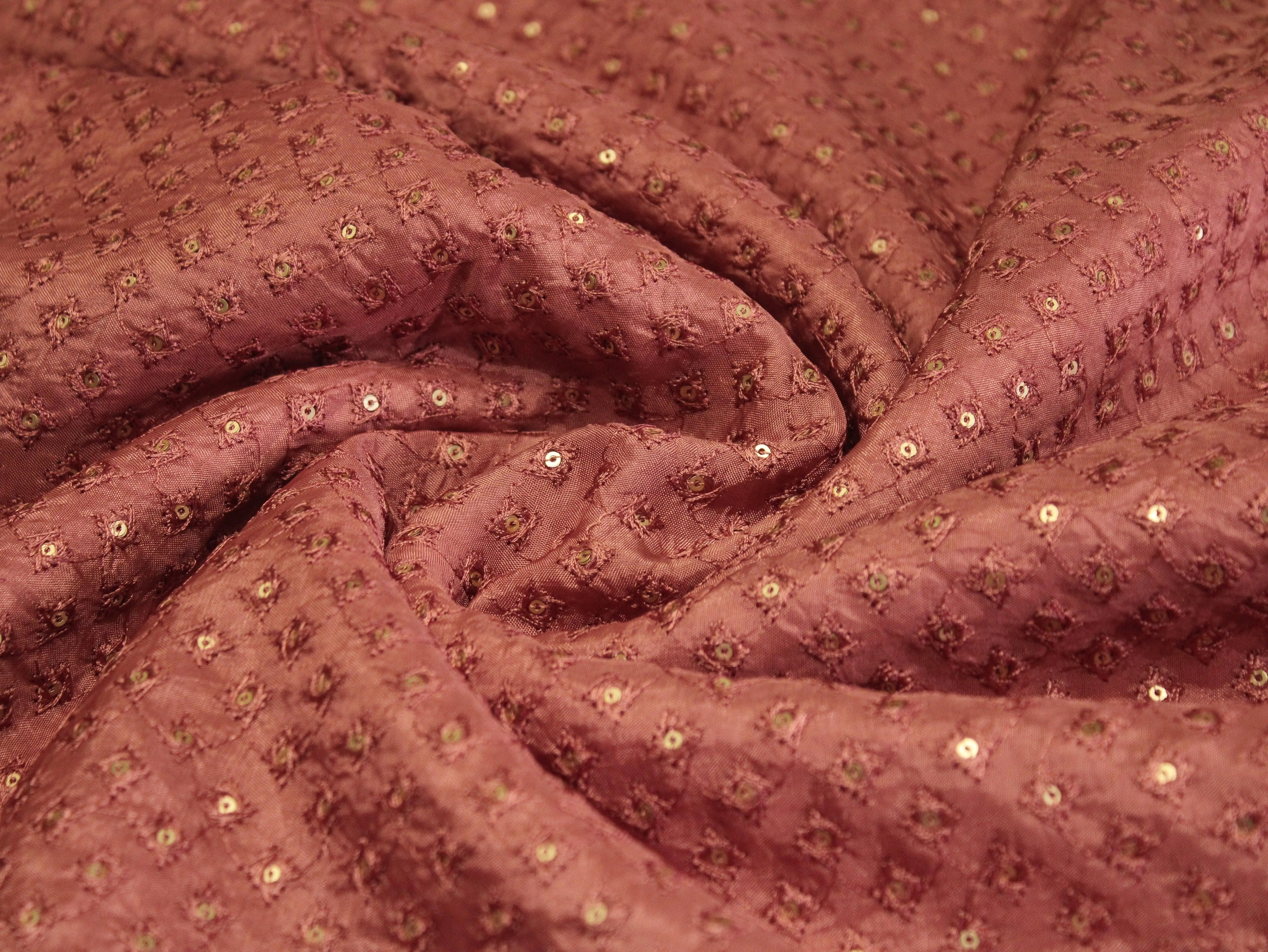 Upada Silk : Micro Thread & Sequin Work Fabric - Rusty Onion - M'Foks