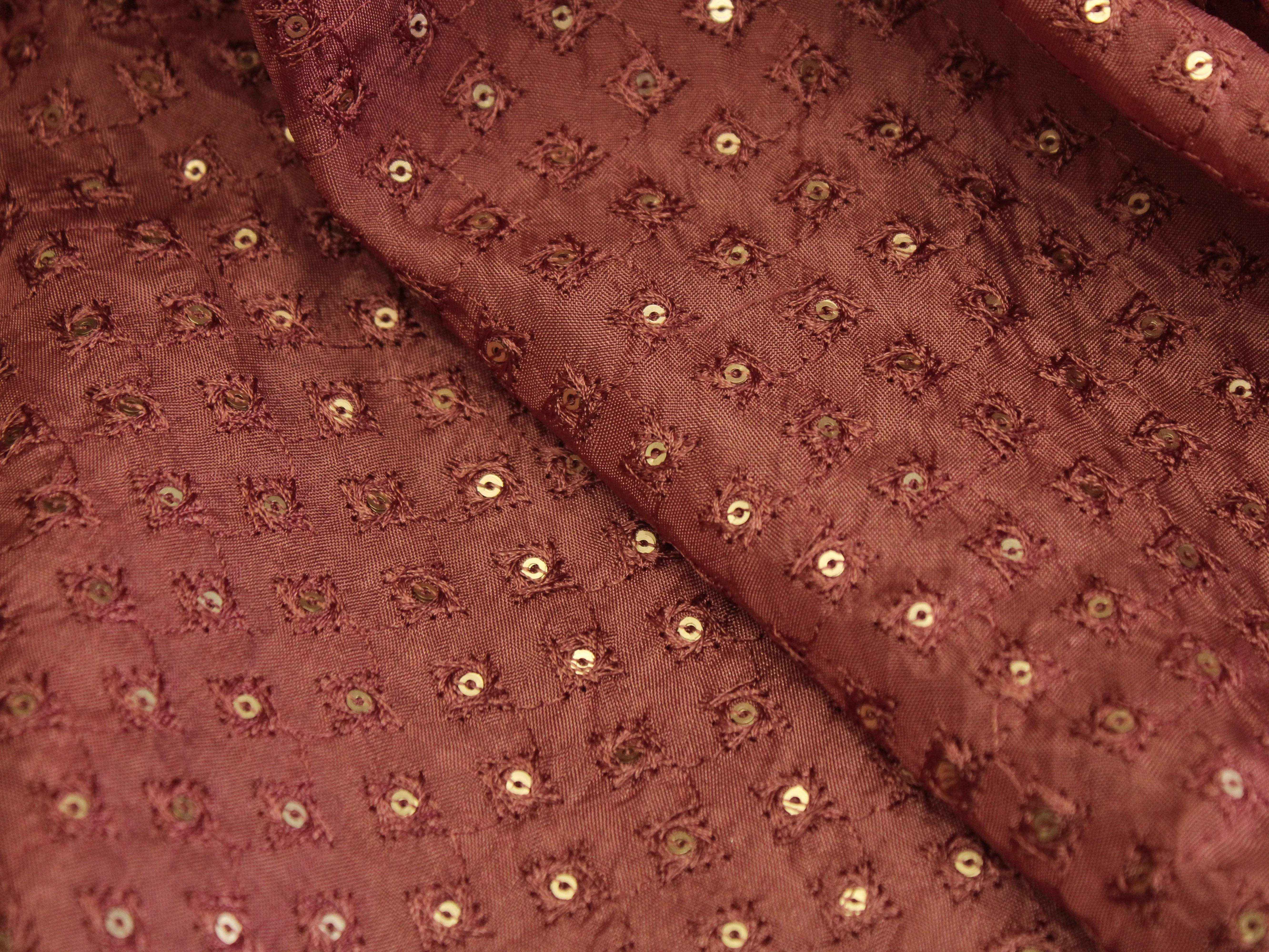 Upada Silk : Micro Thread & Sequin Work Fabric - Rusty Onion