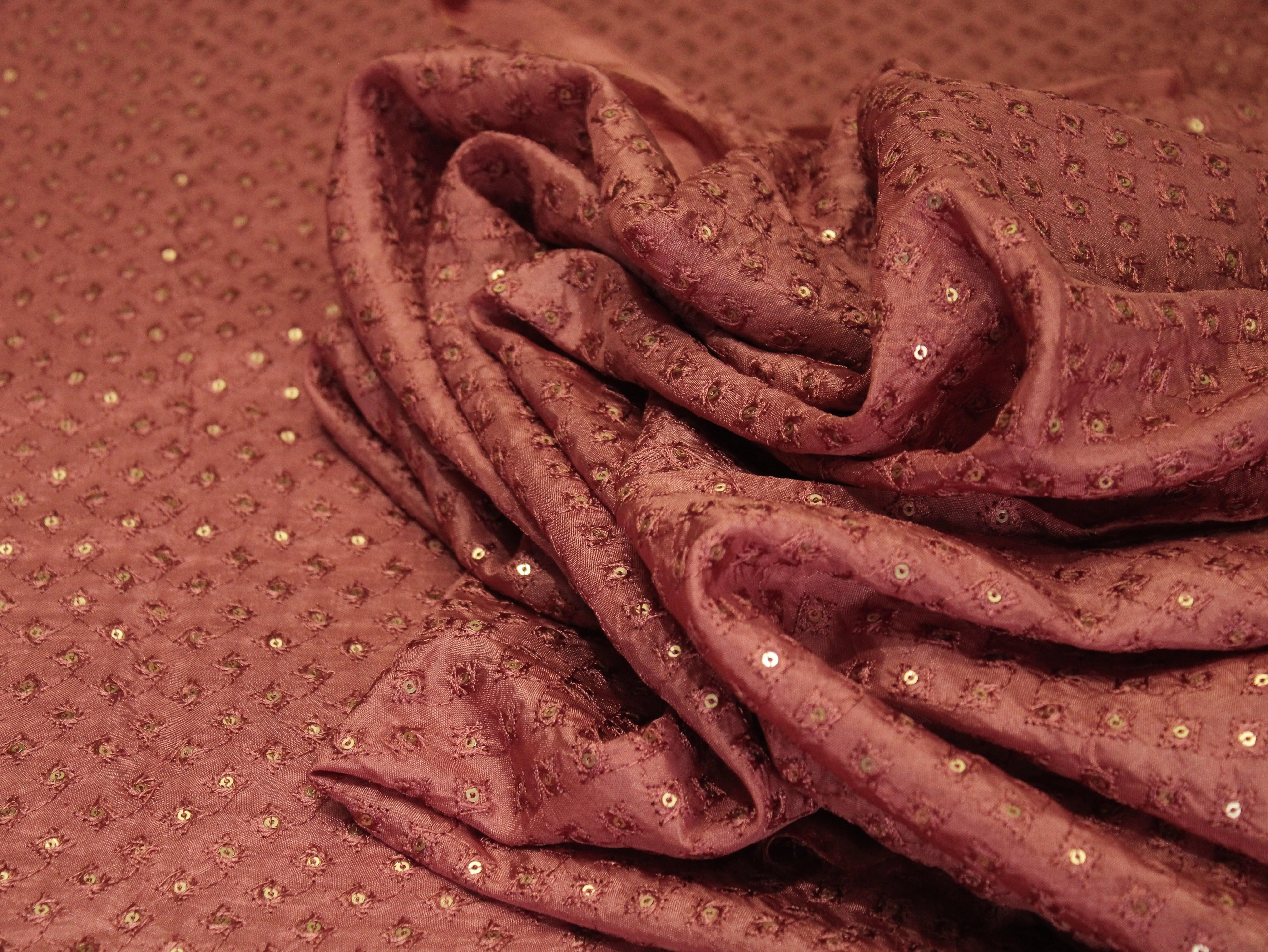 Upada Silk : Micro Thread & Sequin Work Fabric - Rusty Onion - M'Foks