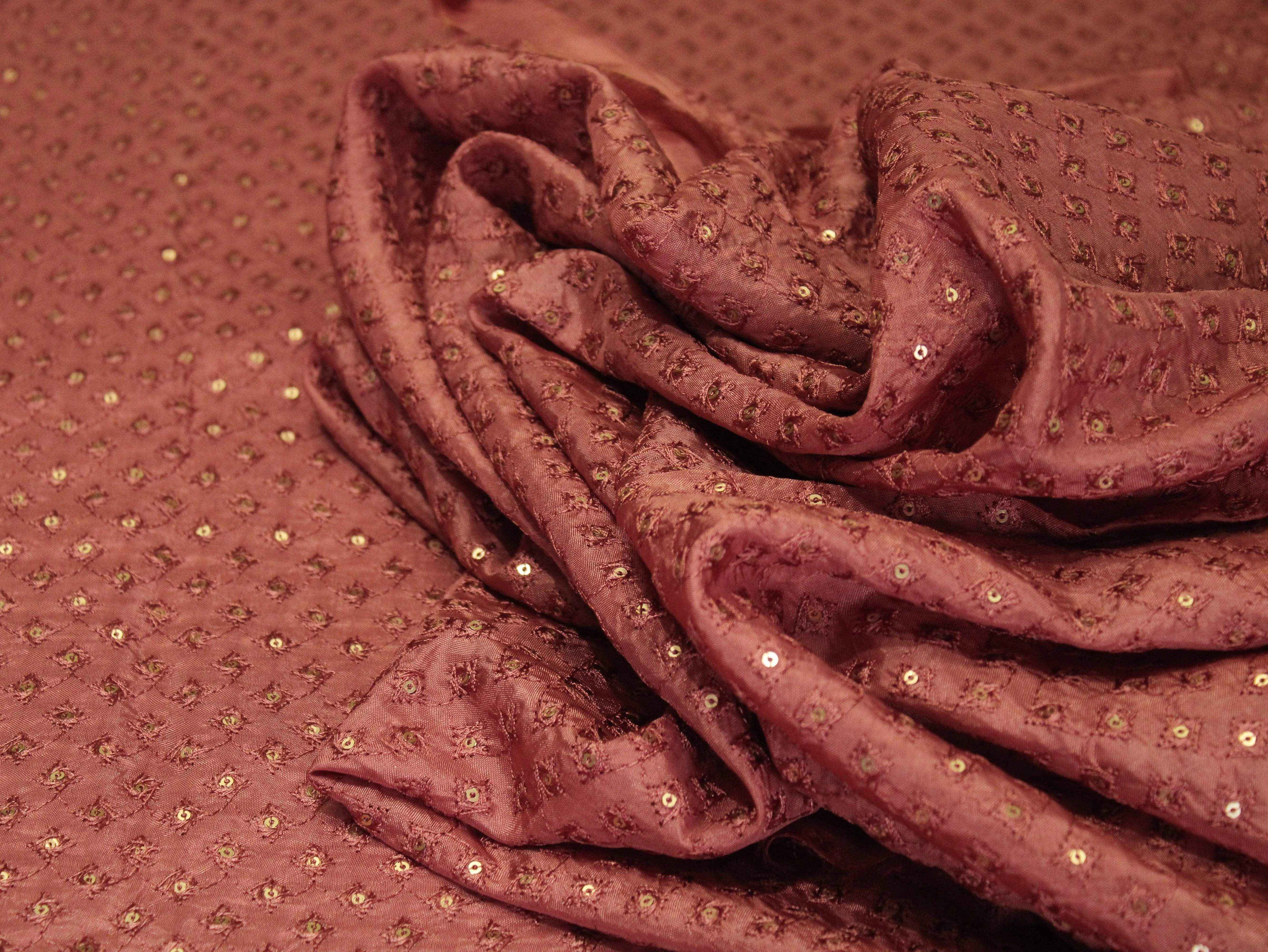 Upada Silk : Micro Thread & Sequin Work Fabric - Rusty Onion